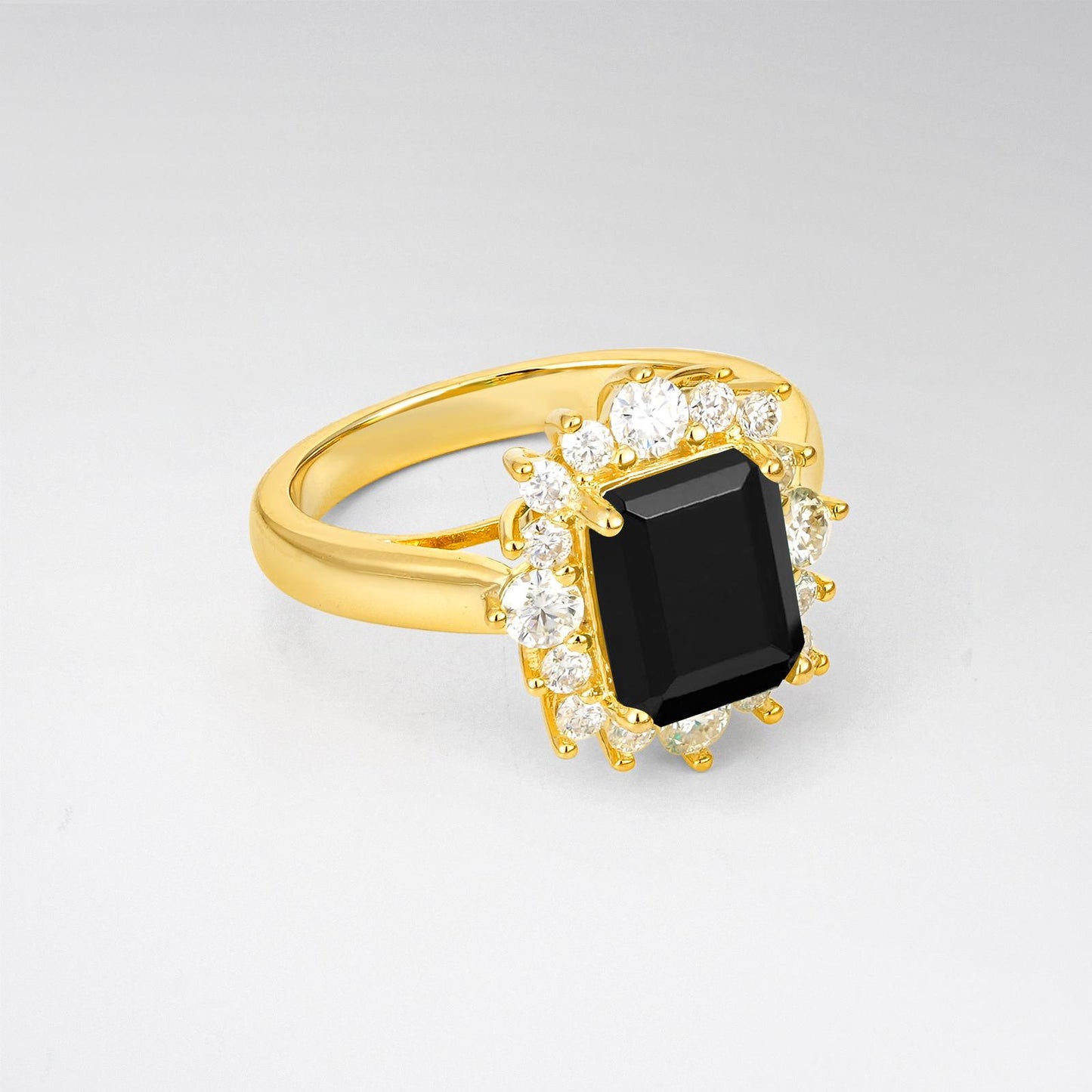 Emerald Cut Black Onyx Halo Engagement Ring - product view2