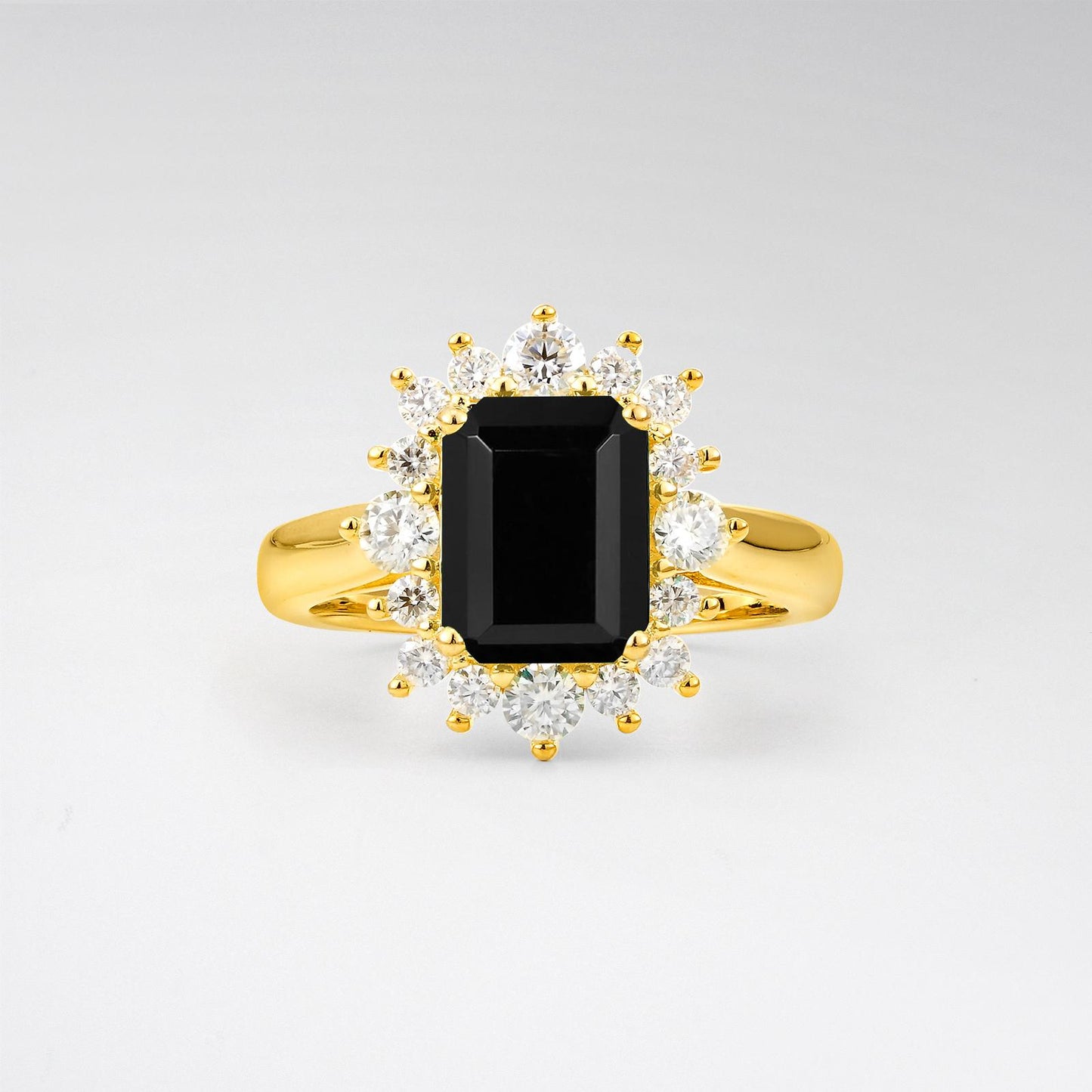 Emerald Cut Black Onyx Halo Engagement Ring - product view1