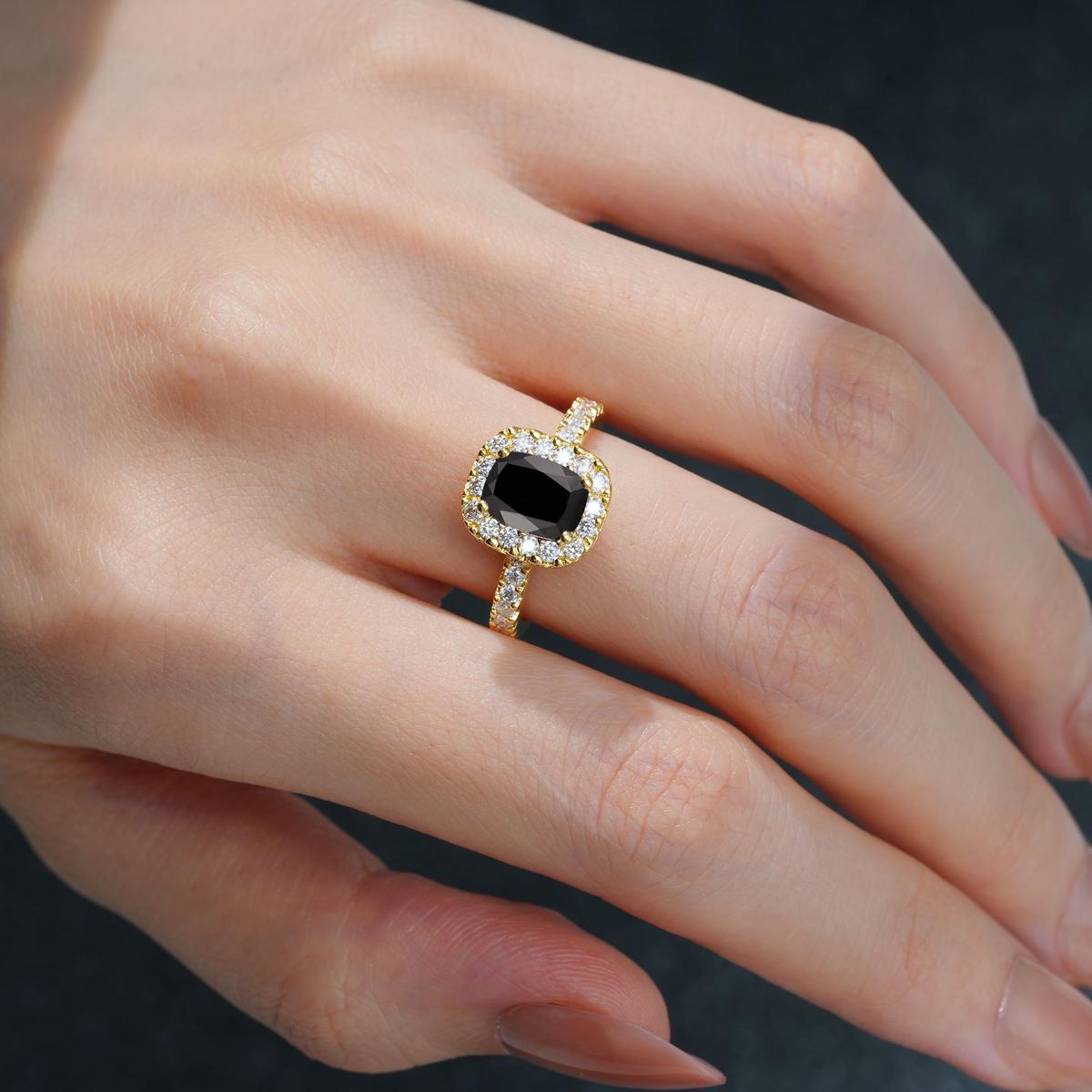 Emerald Cut Black Onyx Halo Pave Engagement Ring - product view2
