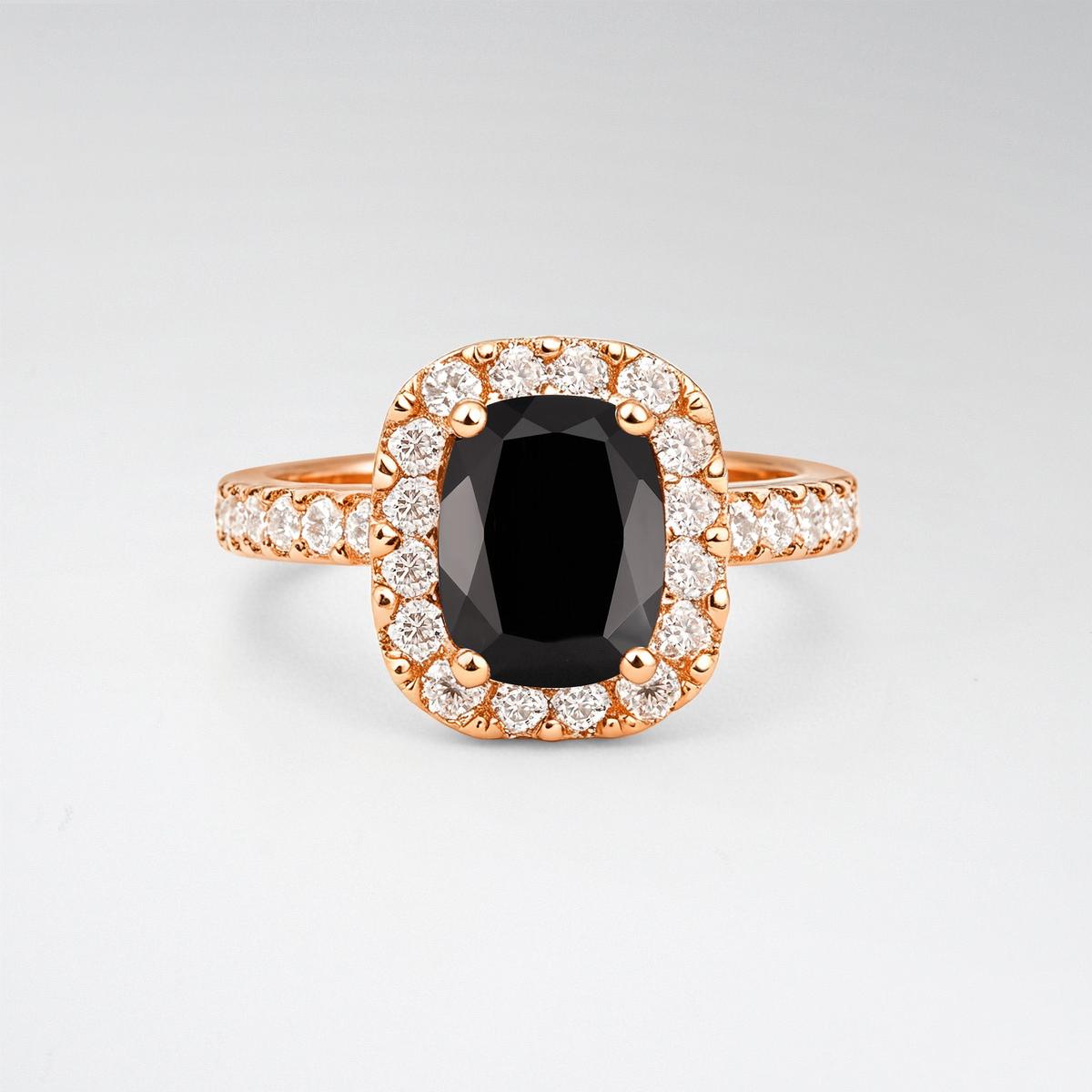 Emerald Cut Black Onyx Halo Pave Engagement Ring - product view1