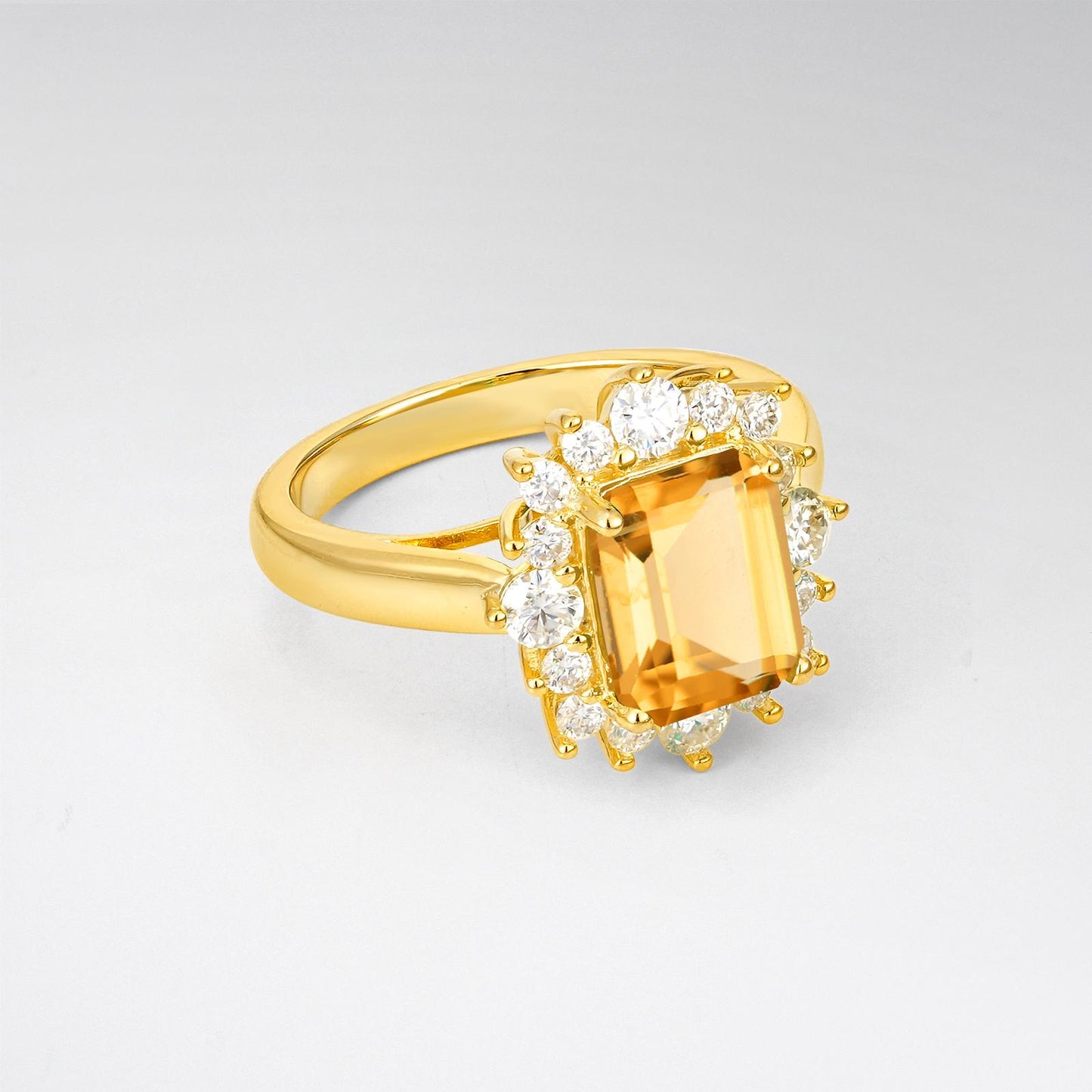 Emerald Cut Citrine Halo Engagement Ring - product view2