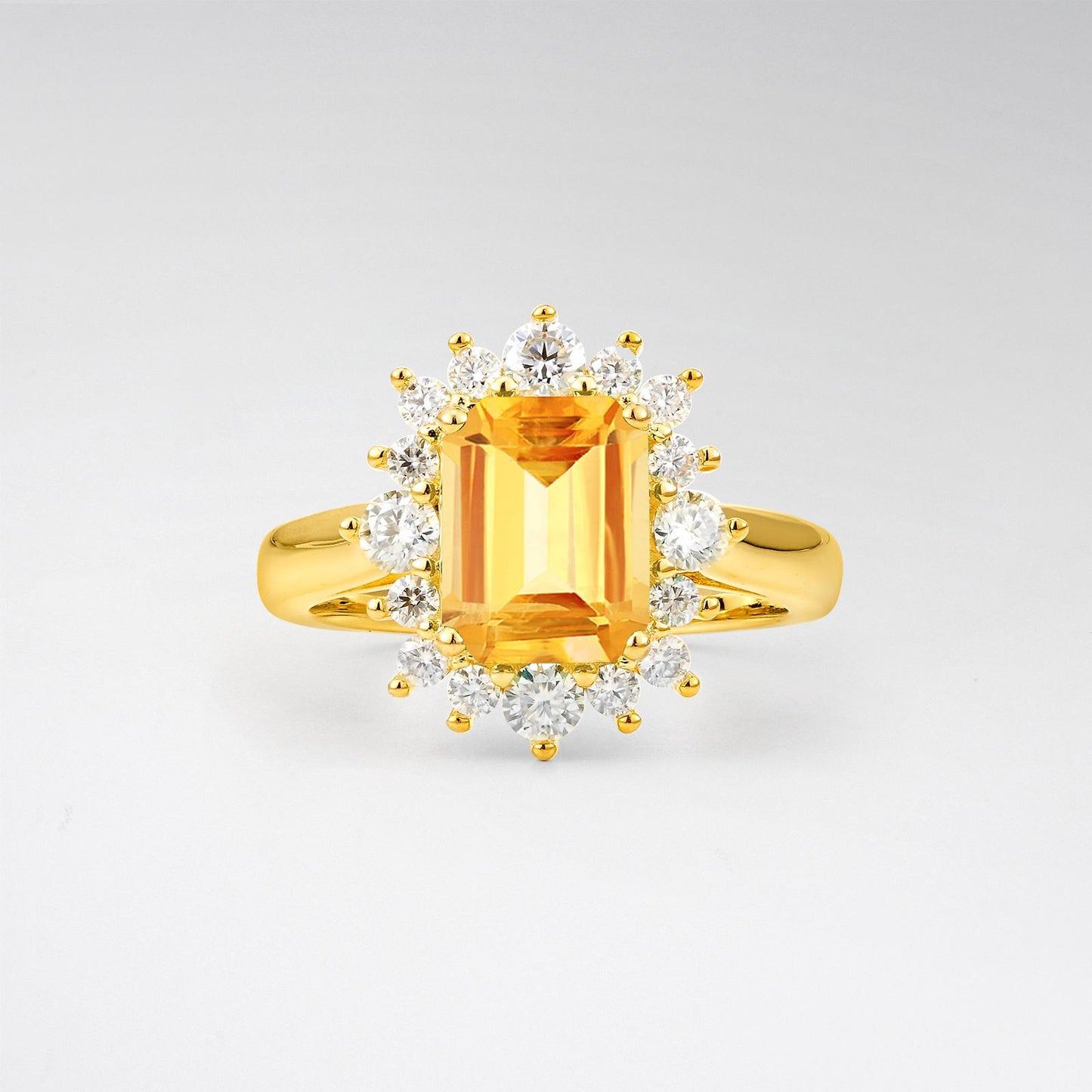 Emerald Cut Citrine Halo Engagement Ring - product view1