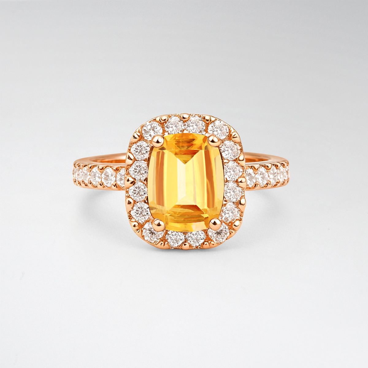 Emerald Cut Citrine Halo Pave Engagement Ring - product view1