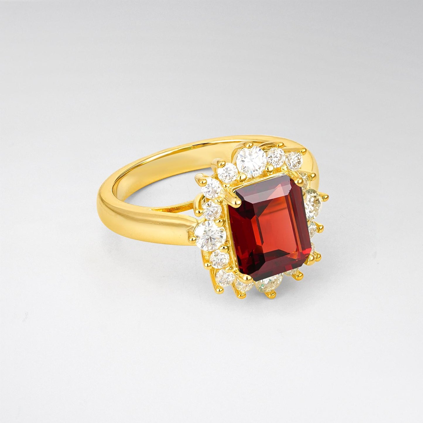 Emerald Cut Garnet Halo Engagement Ring - product view2