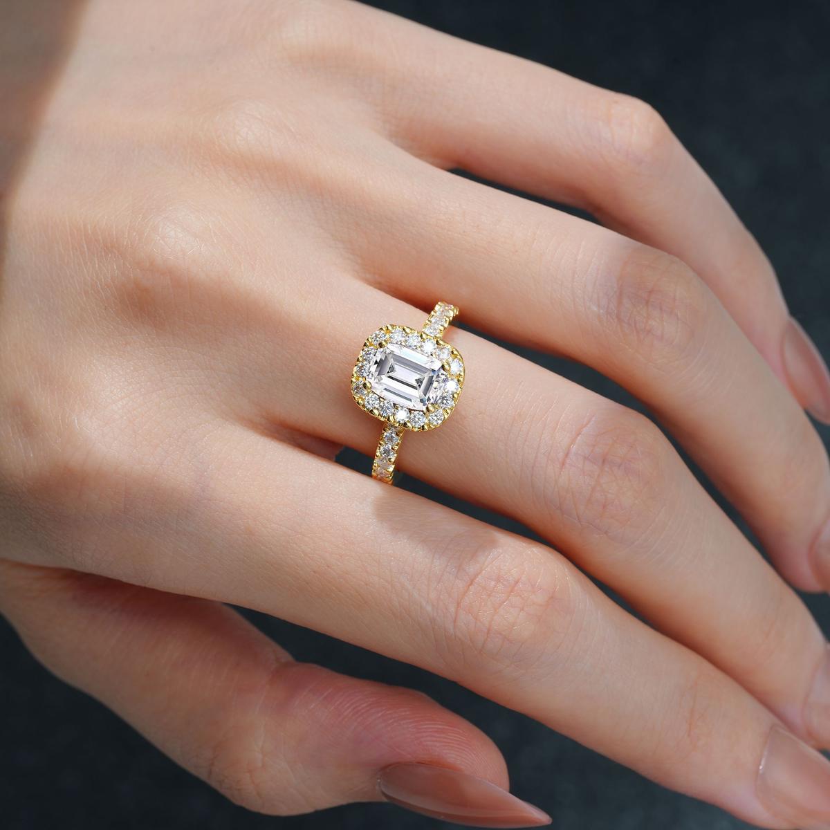 Emerald Cut Lab Diamond Halo Pave Engagement Ring - product view2