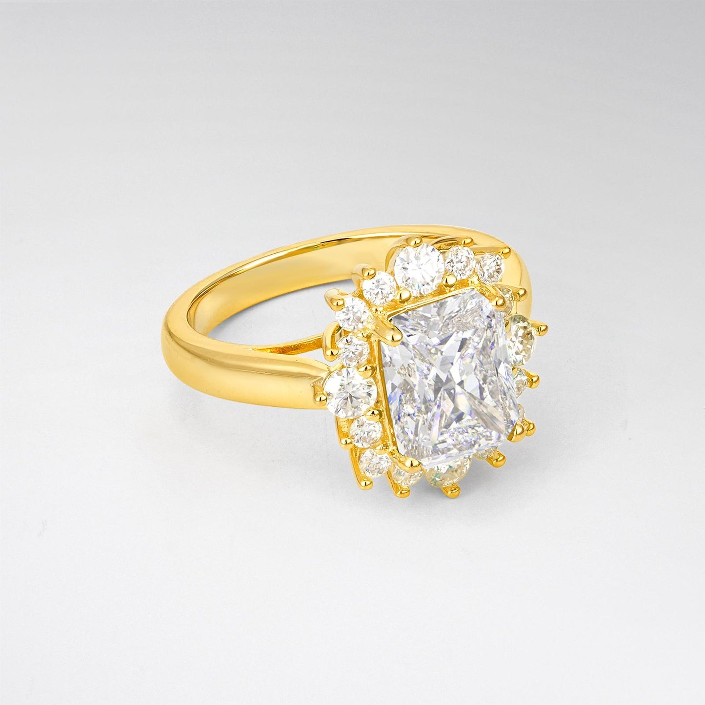 Emerald Cut Moissanite Halo Engagement Ring - product view2