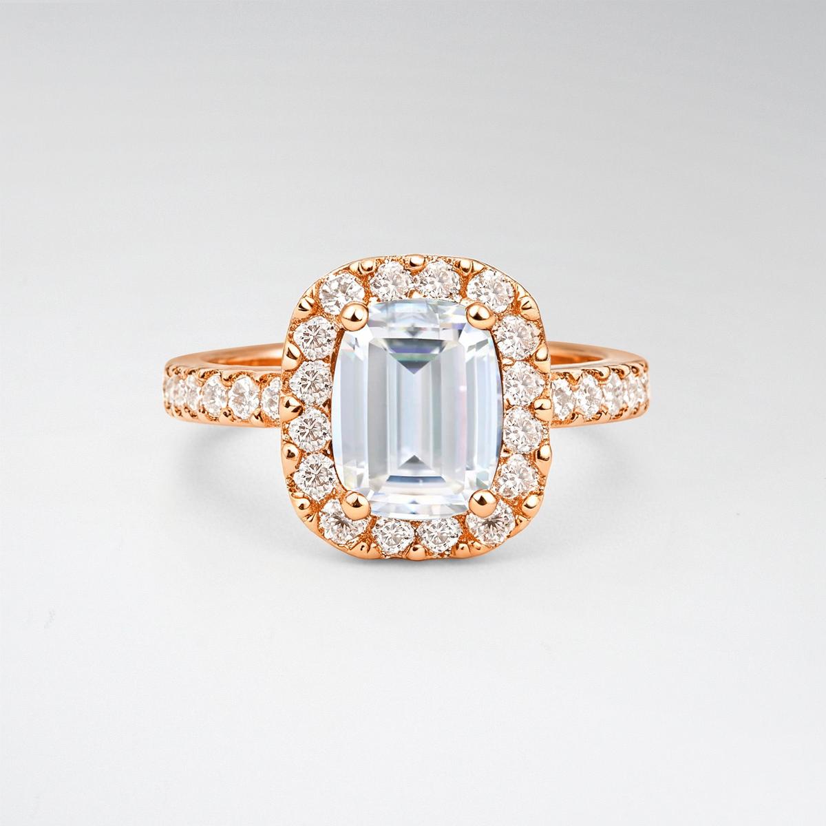 Emerald Cut Moissanite Halo Pave Engagement Ring - product view1