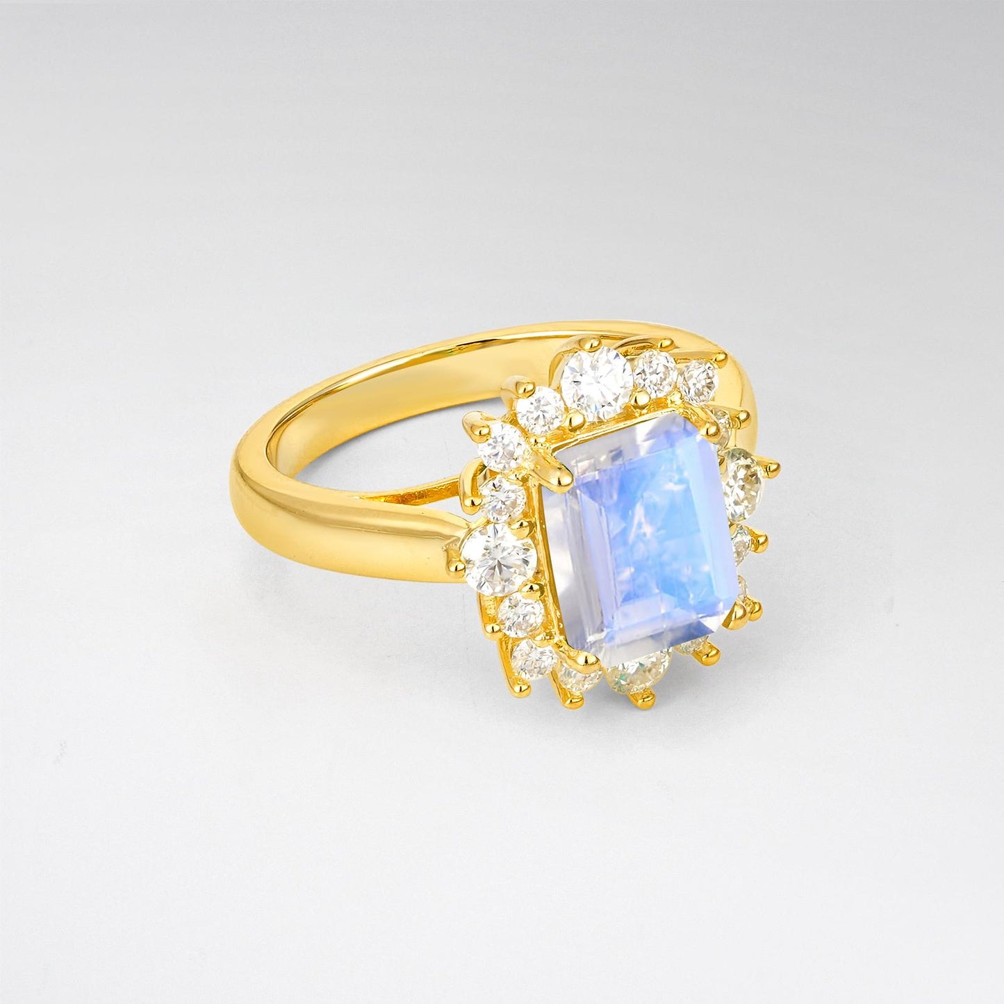 Emerald Cut Moonstone Halo Engagement Ring - product view2