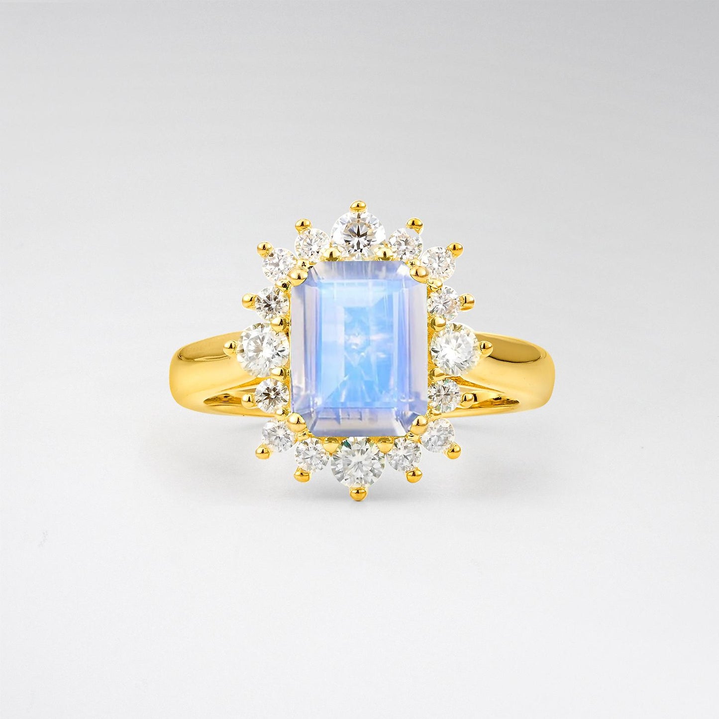 Emerald Cut Moonstone Halo Engagement Ring - product view1