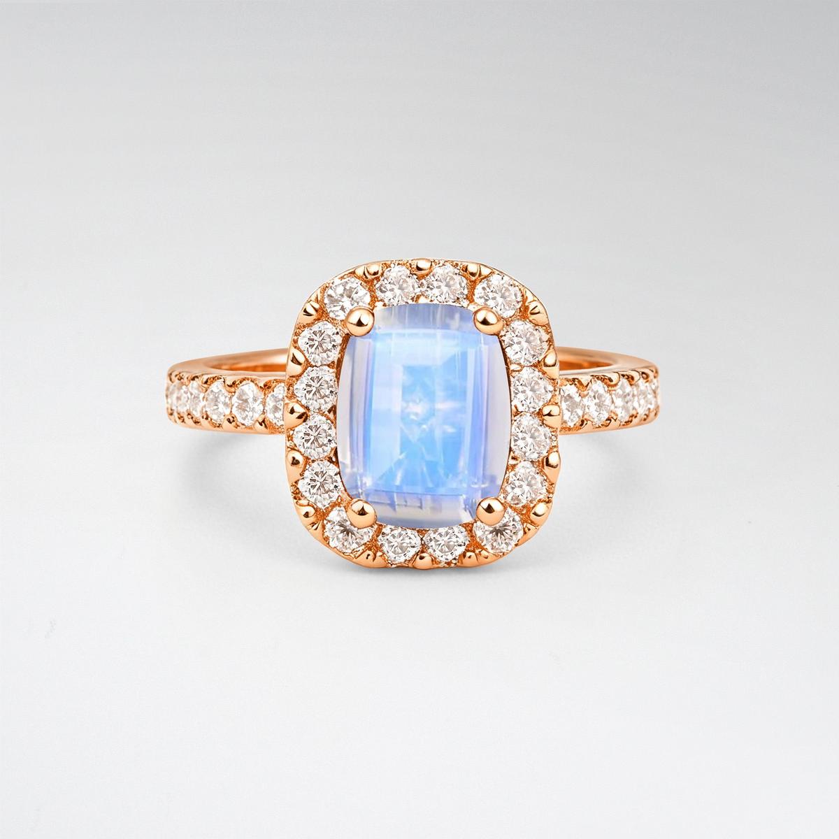 Emerald Cut Moonstone Halo Pave Engagement Ring - product view1