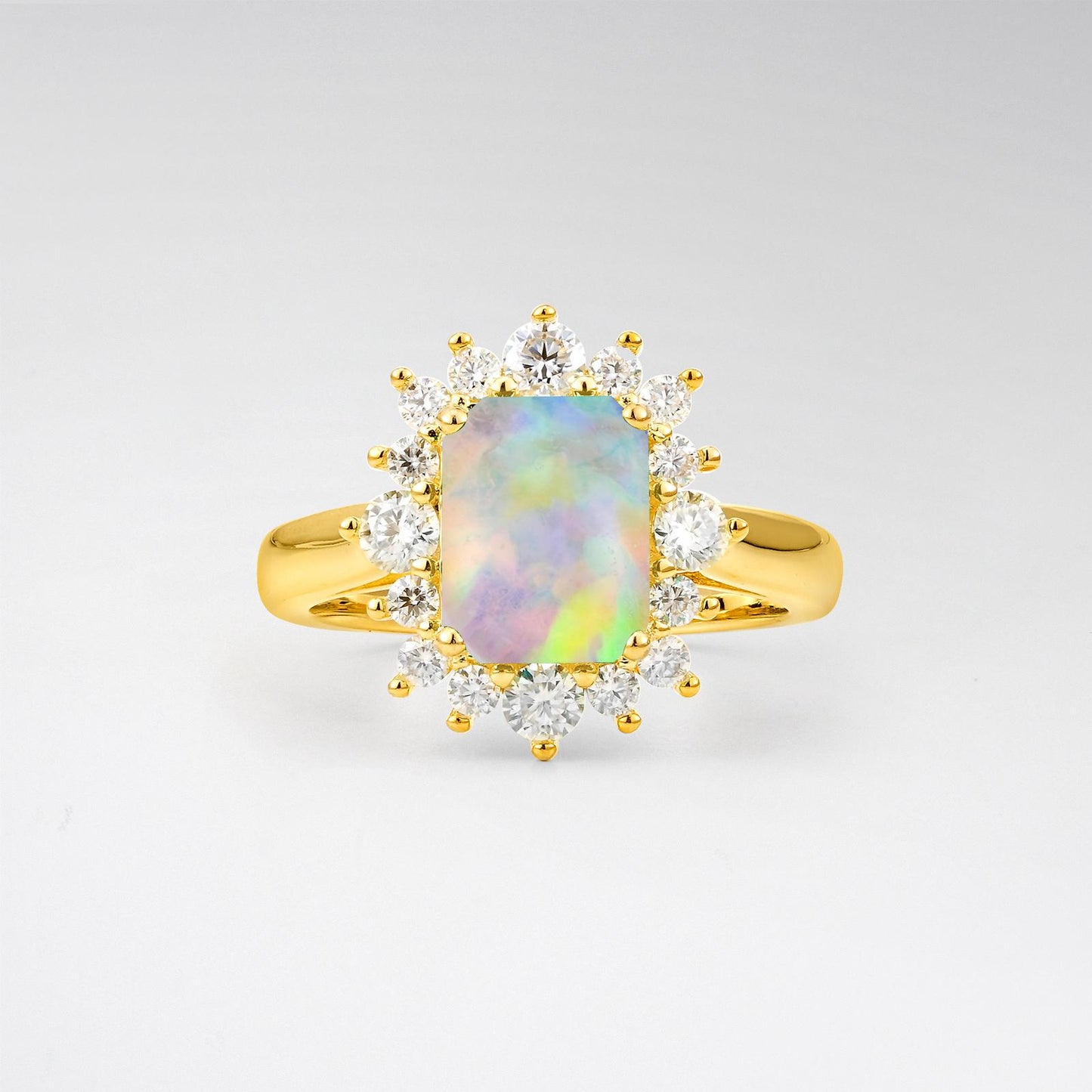 Emerald Cut Opal Halo Engagement Ring - product view1