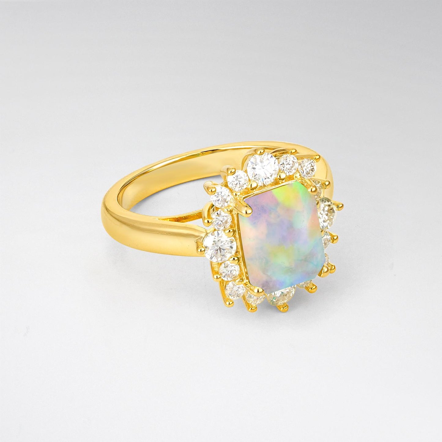 Emerald Cut Opal Halo Engagement Ring - product view2