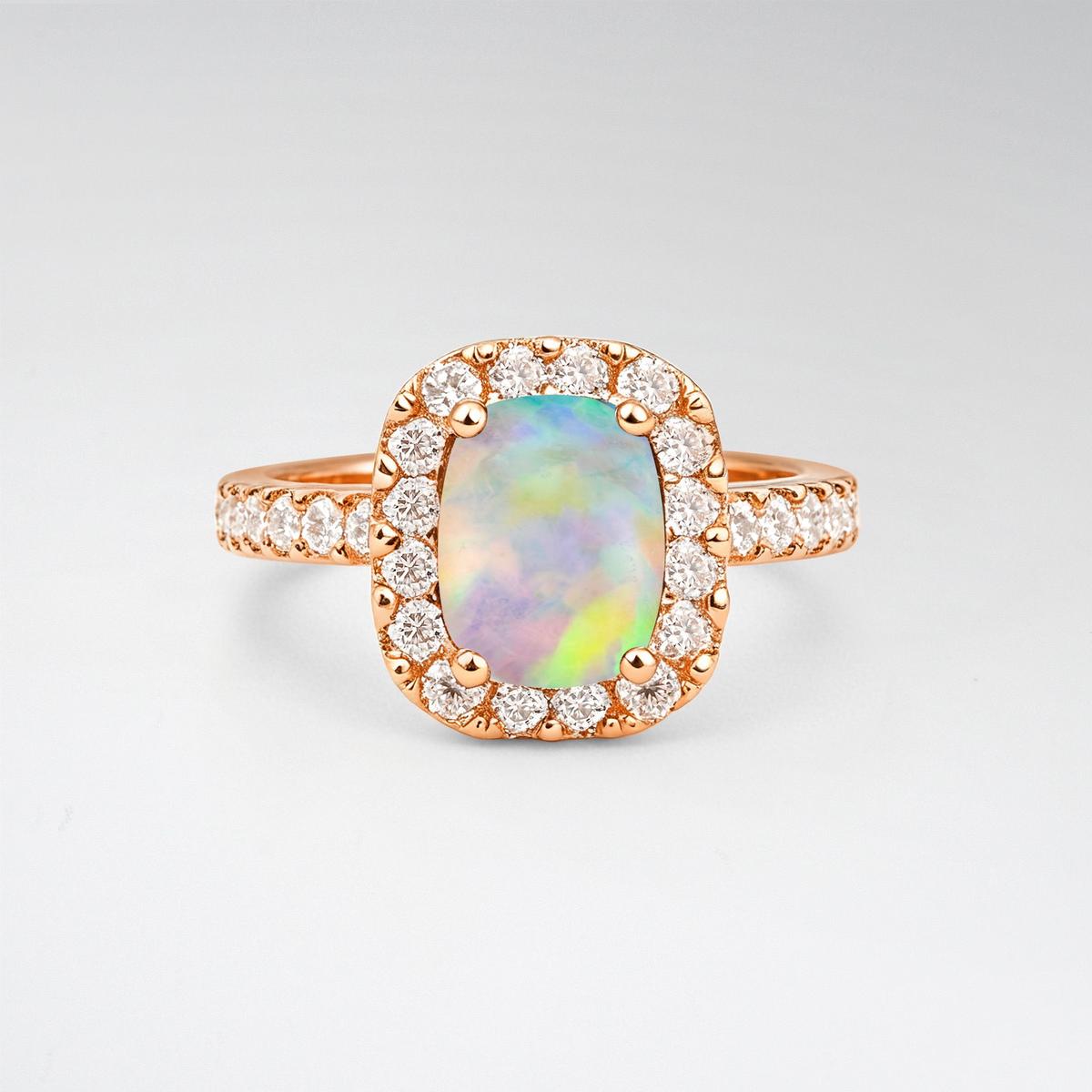 Emerald Cut Opal Halo Pave Engagement Ring - product view1