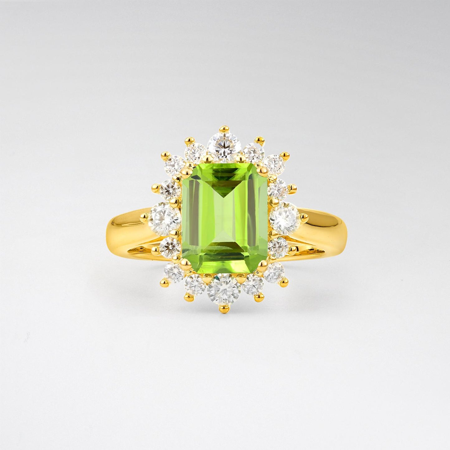 Emerald Cut Peridot Halo Engagement Ring - product view1