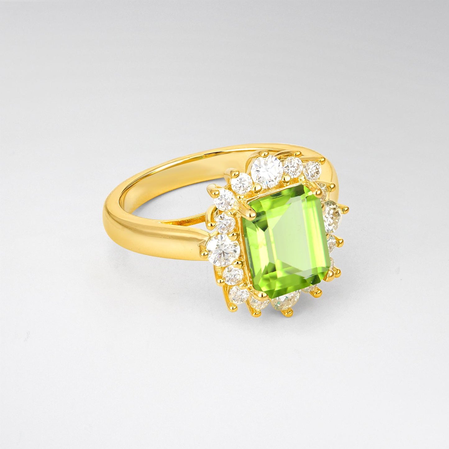 Emerald Cut Peridot Halo Engagement Ring - product view2