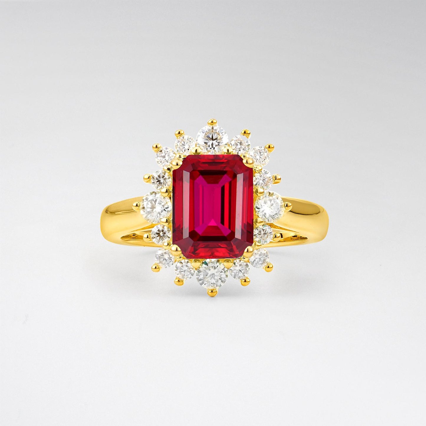 Emerald Cut Ruby Halo Engagement Ring - product view1