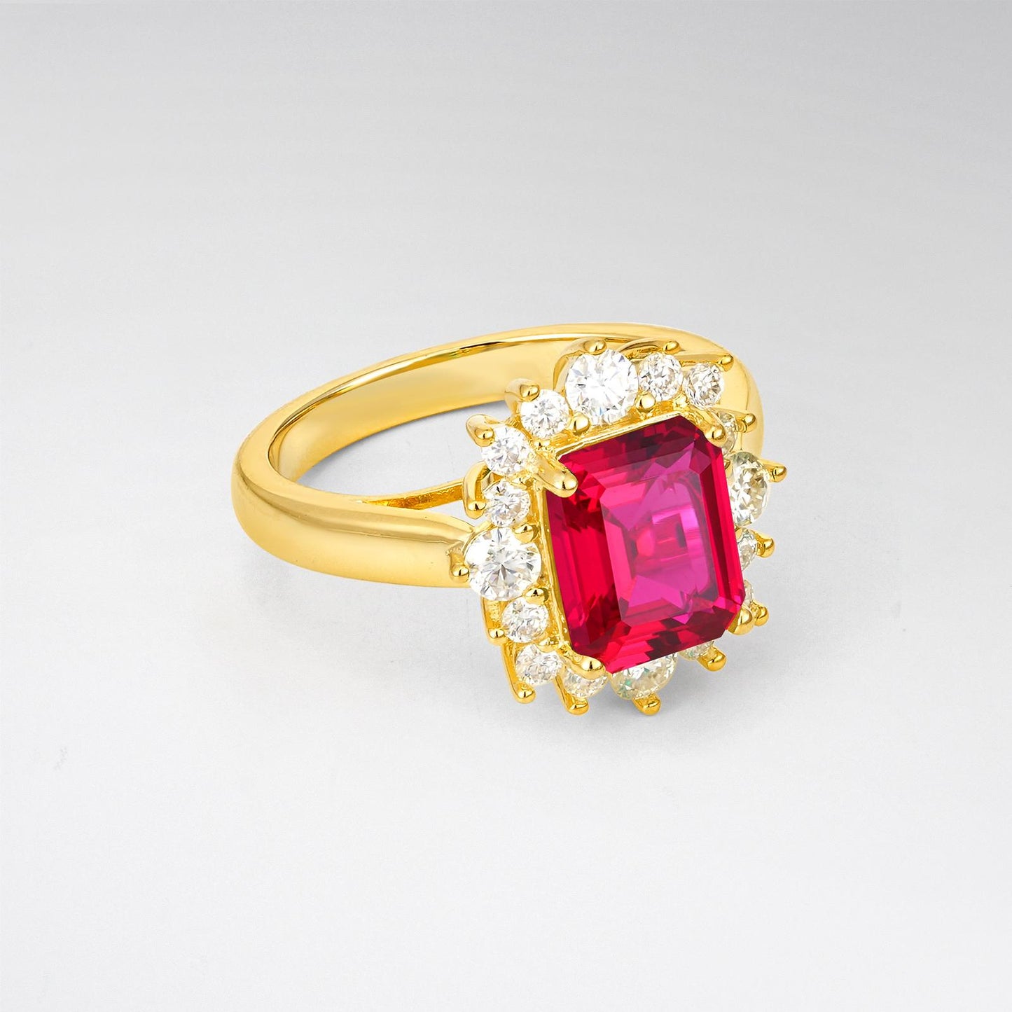 Emerald Cut Ruby Halo Engagement Ring - product view2