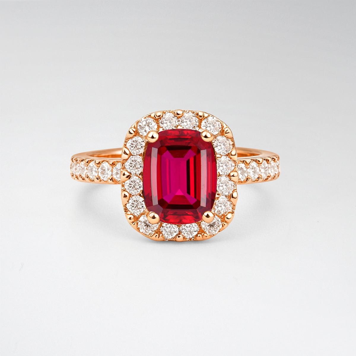 Emerald Cut Ruby Halo Pave Engagement Ring - product view1