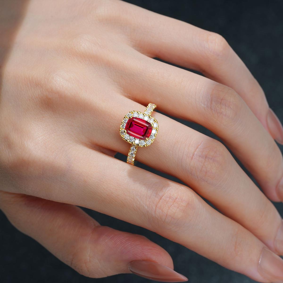 Emerald Cut Ruby Halo Pave Engagement Ring - product view2