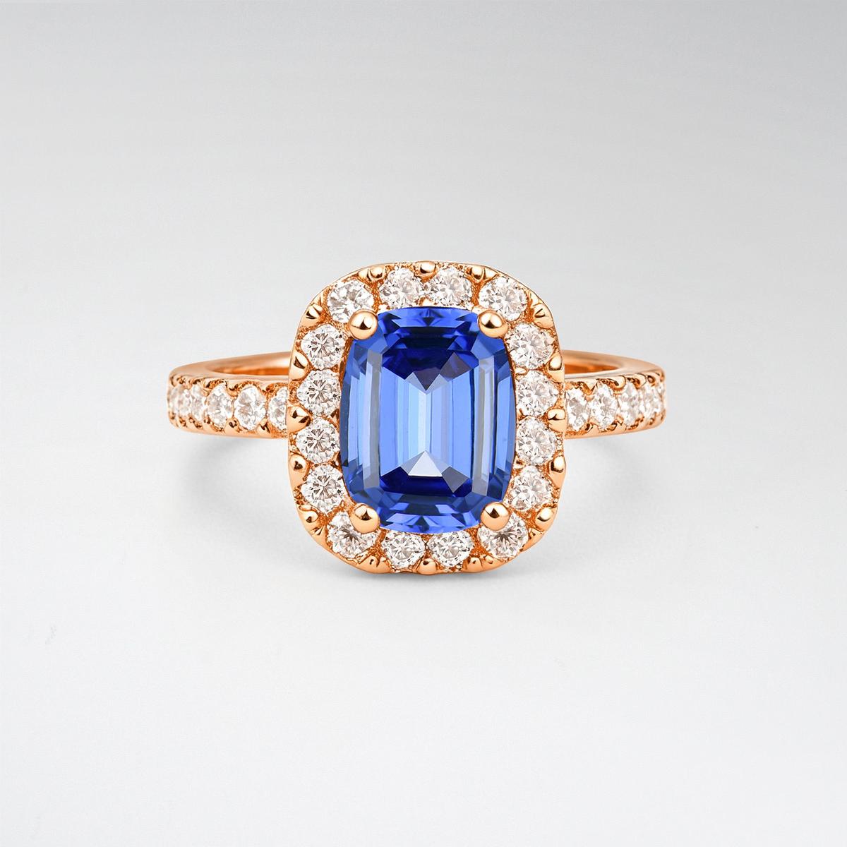 Emerald Cut Sapphire Halo Pave Engagement Ring - product view1