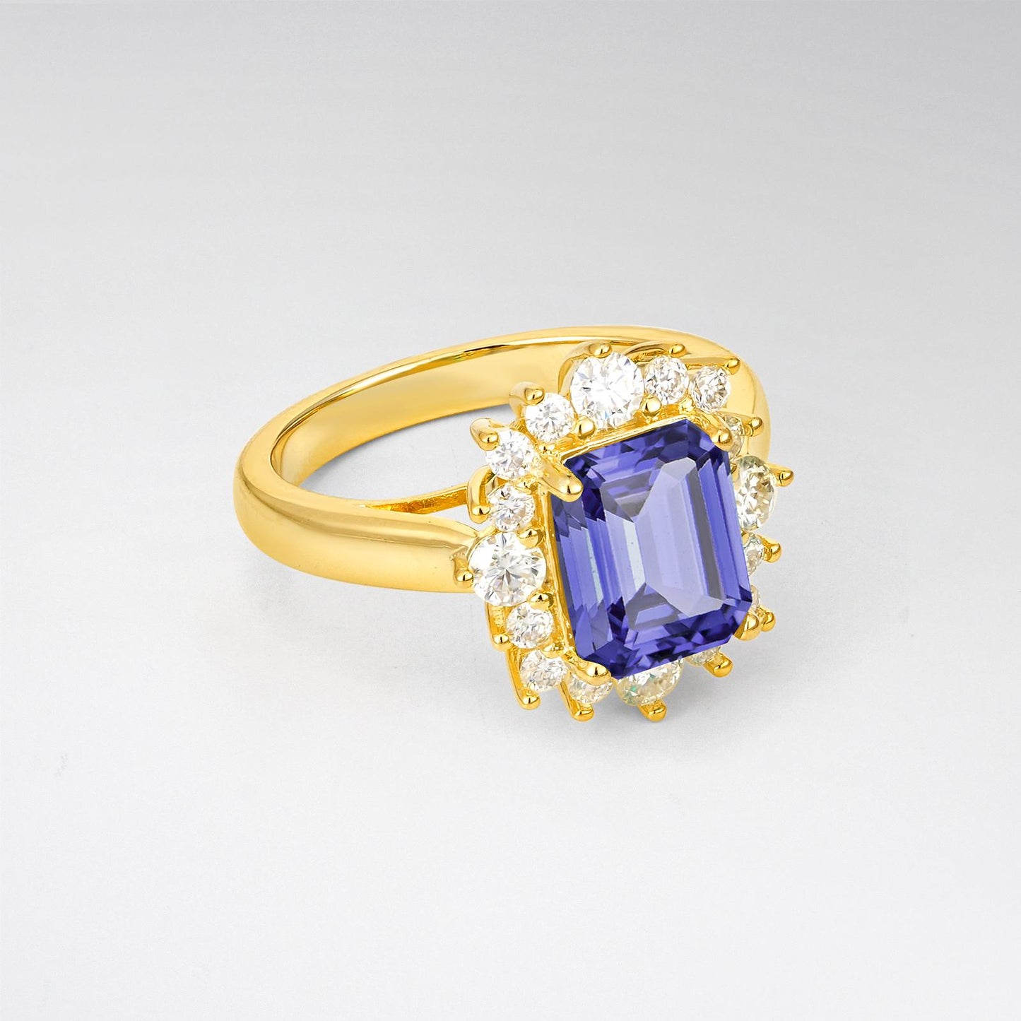 Emerald Cut Tanzanite Halo Engagement Ring - product view2