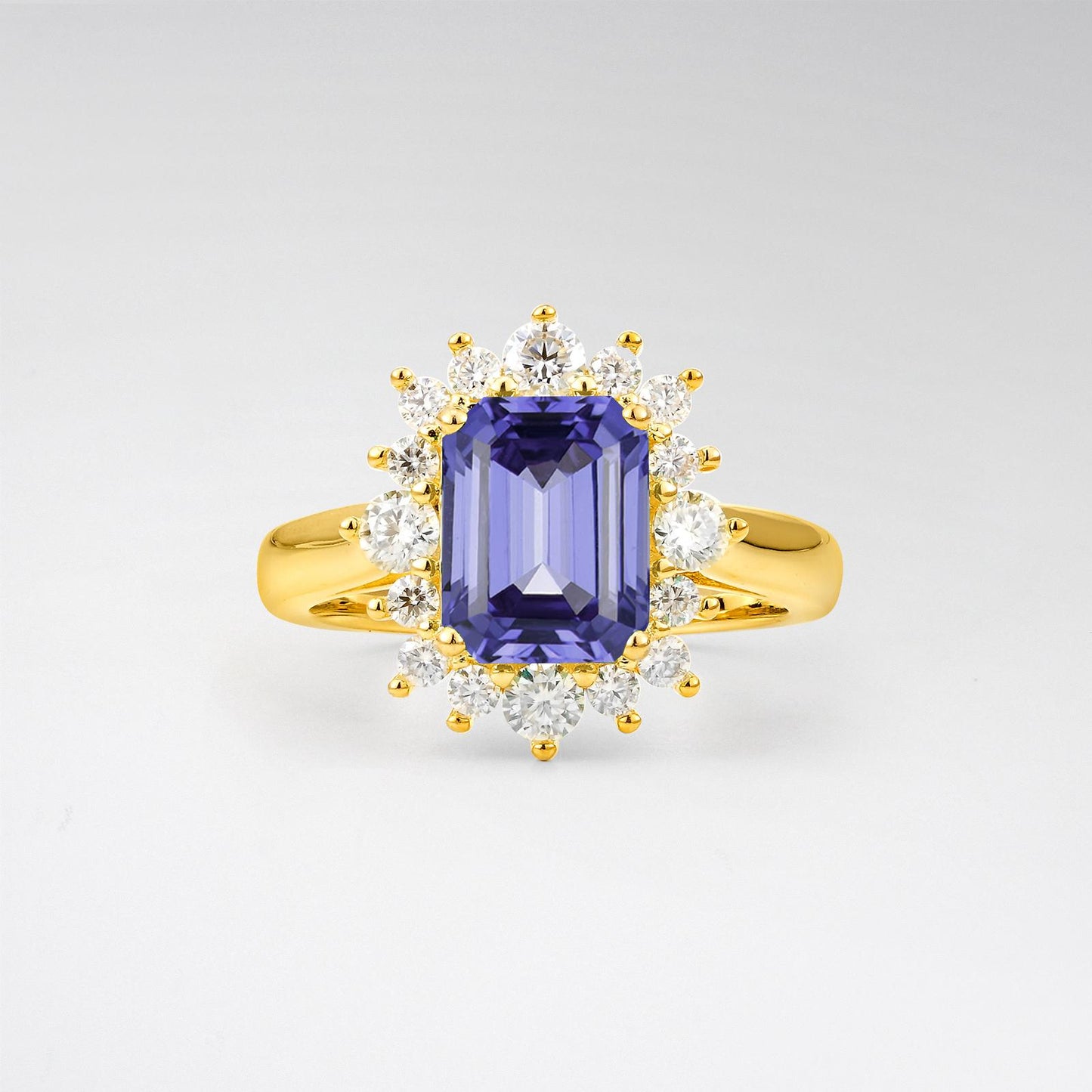 Emerald Cut Tanzanite Halo Engagement Ring - product view1