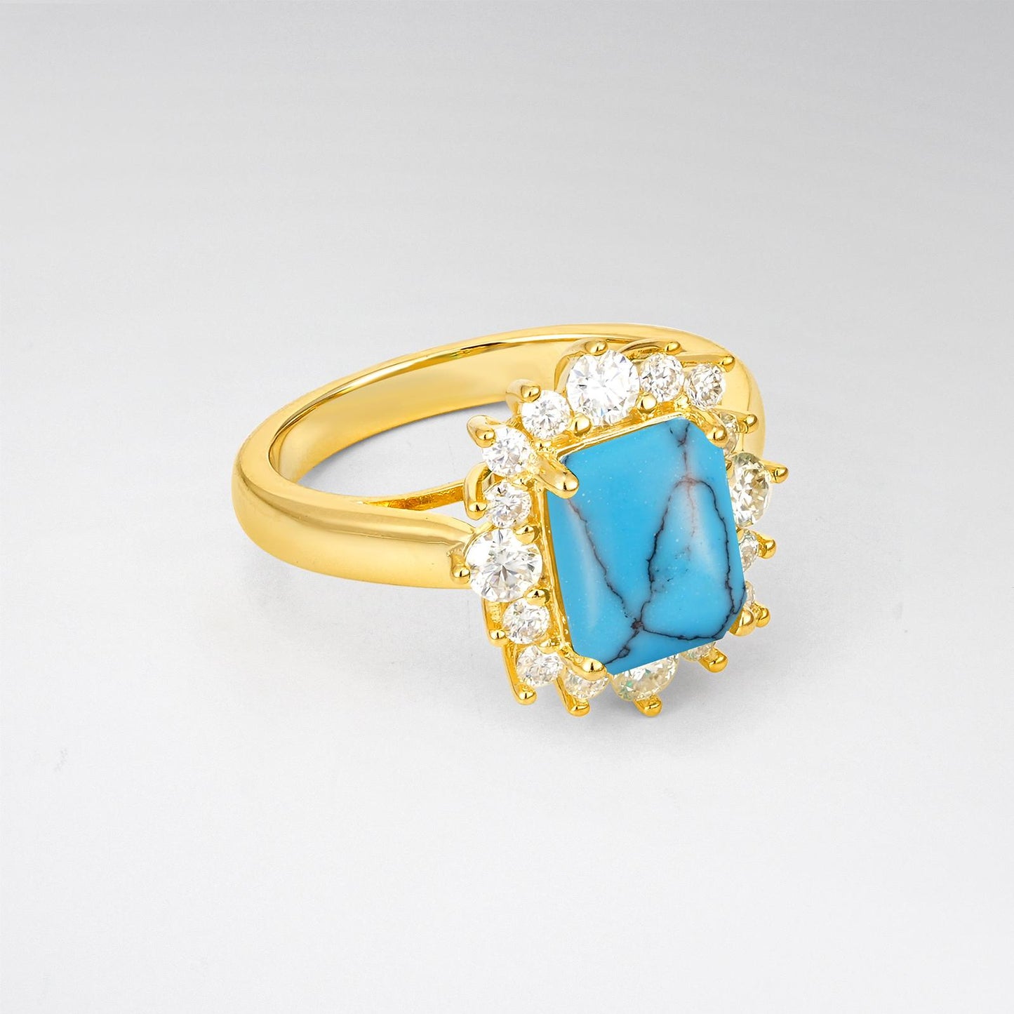 Emerald Cut Turquoise Halo Engagement Ring - product view2