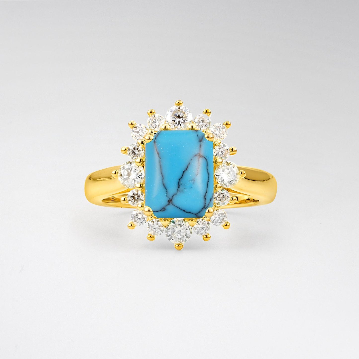 Emerald Cut Turquoise Halo Engagement Ring - product view1