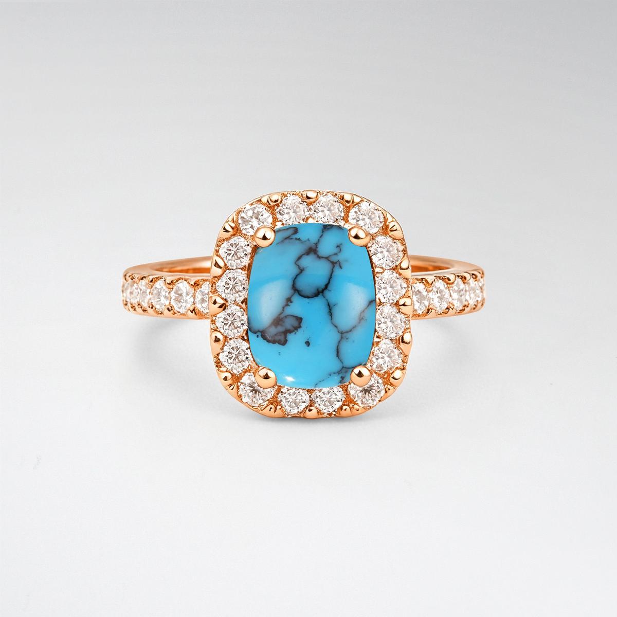 Emerald Cut Turquoise Halo Pave Engagement Ring - product view1