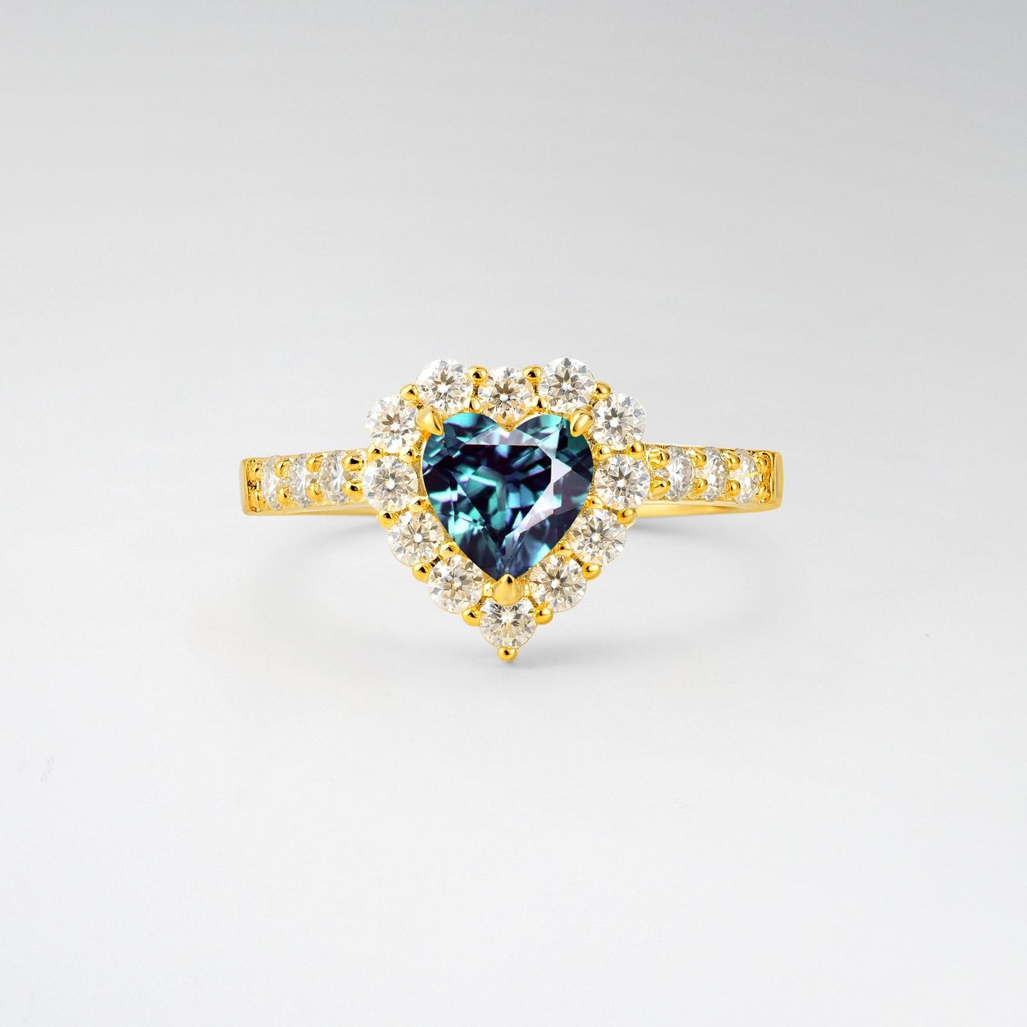 Heart Cut Alexandrite Halo Pave Engagement Ring - product view1