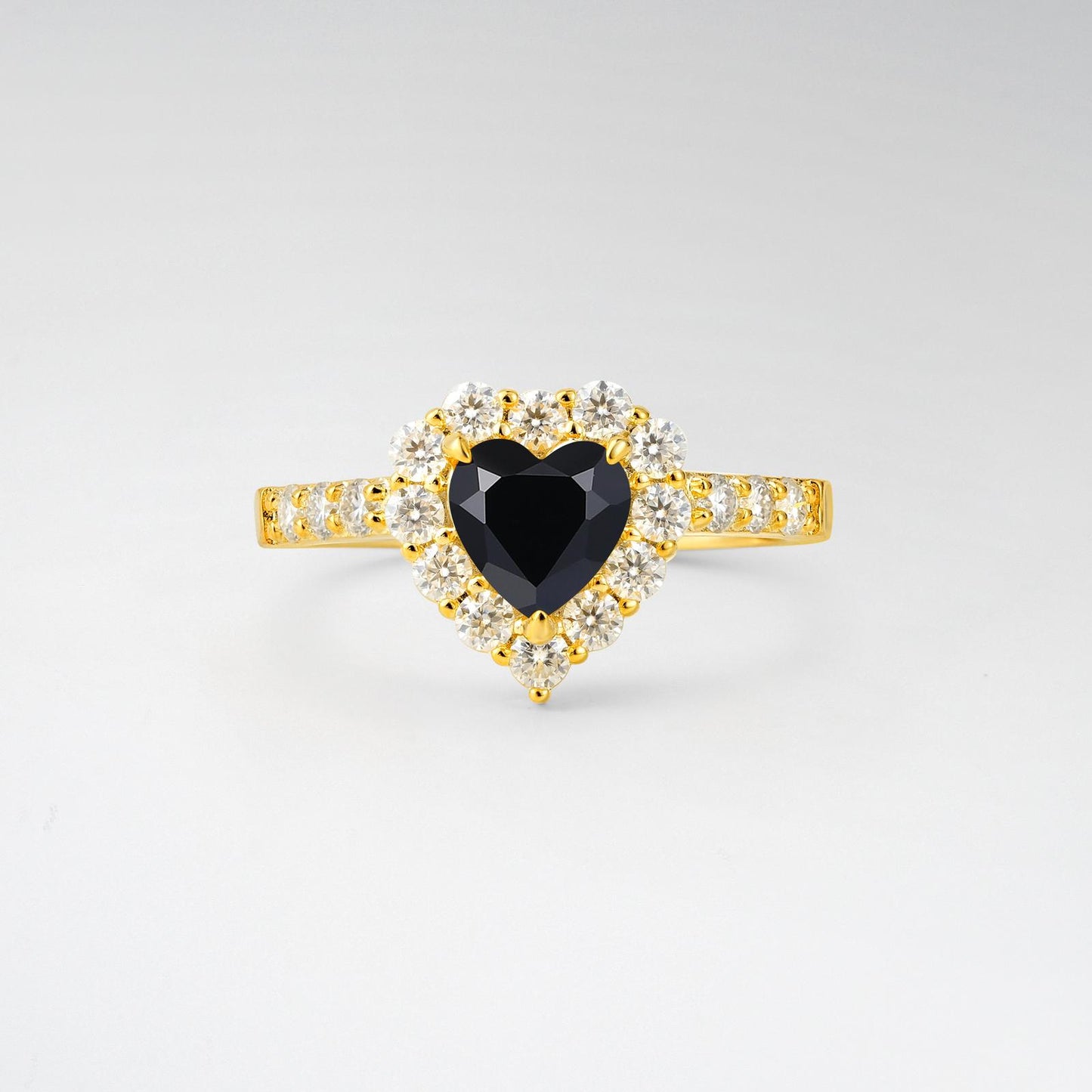 Heart Cut Black Onyx Halo Pave Engagement Ring - product view1