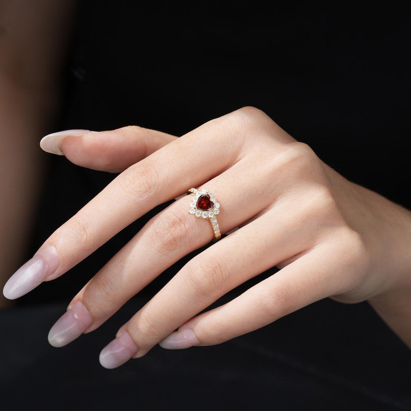 Heart Cut Garnet Halo Pave Engagement Ring - product view2