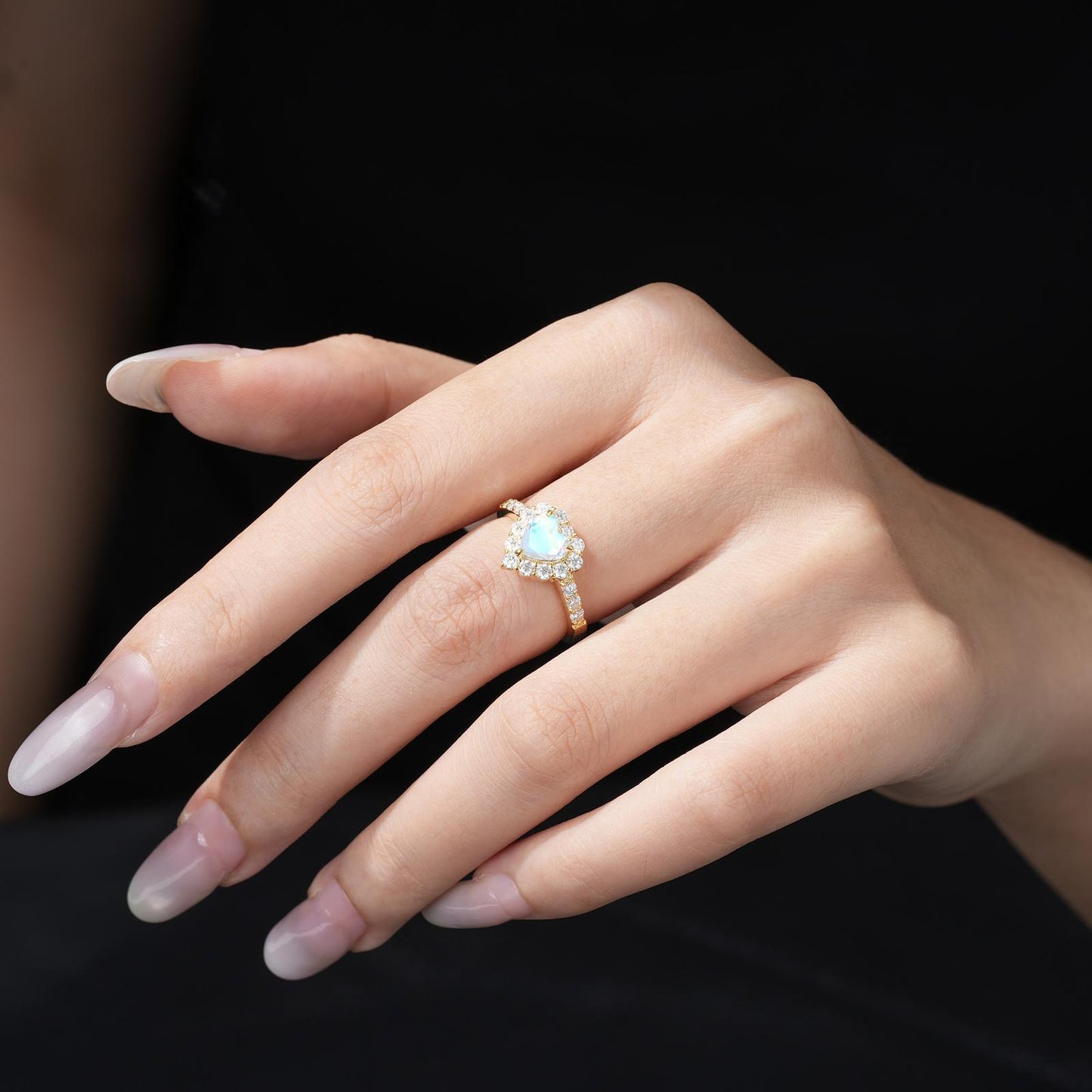 Heart Cut Moonstone Halo Pave Engagement Ring - product view2