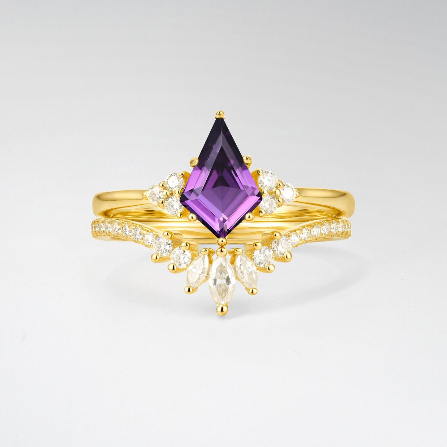 Kite Cut Amethyst Marquise Cluster Bridal Ring Set - product view1