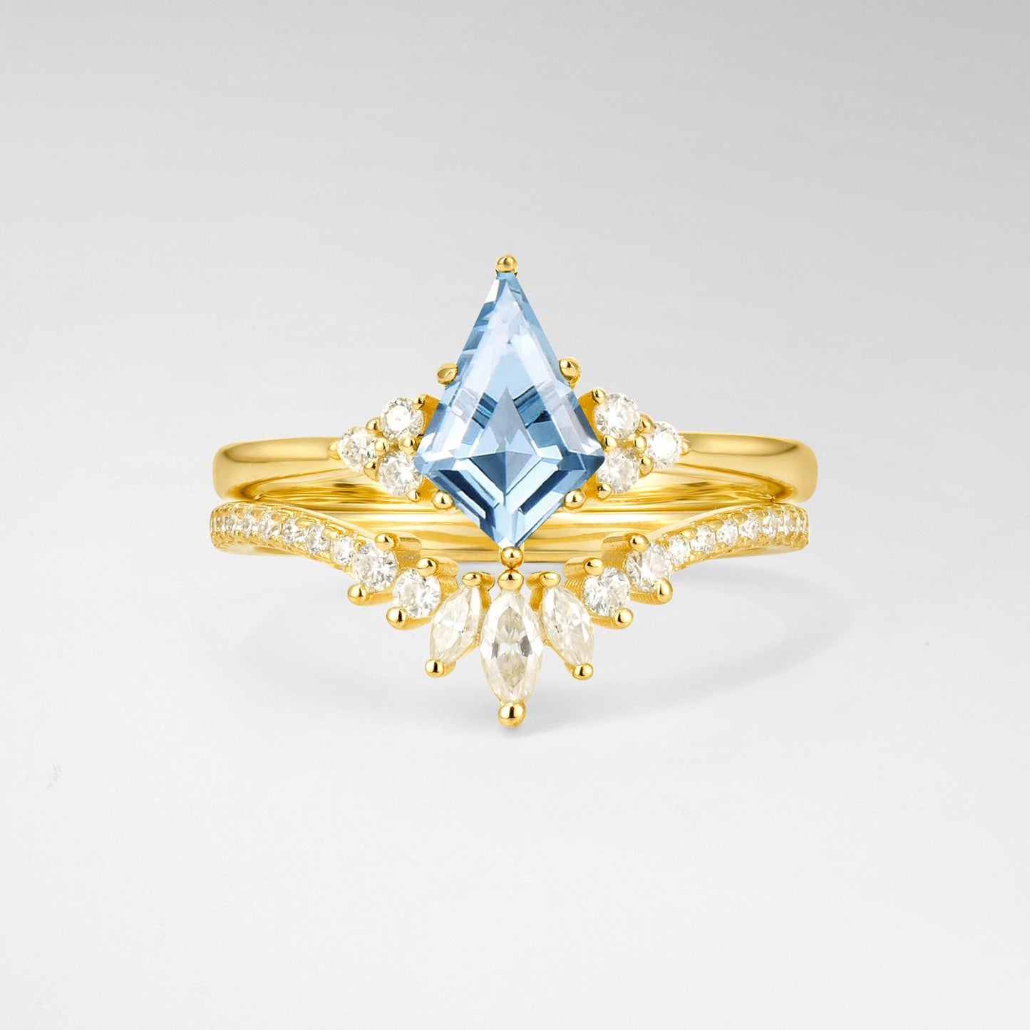 Kite Cut Aquamarine Marquise Cluster Bridal Ring Set - product view1