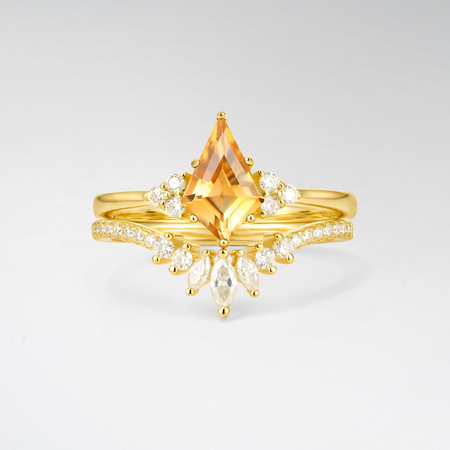 Kite Cut Citrine Marquise Cluster Bridal Ring Set - product view1