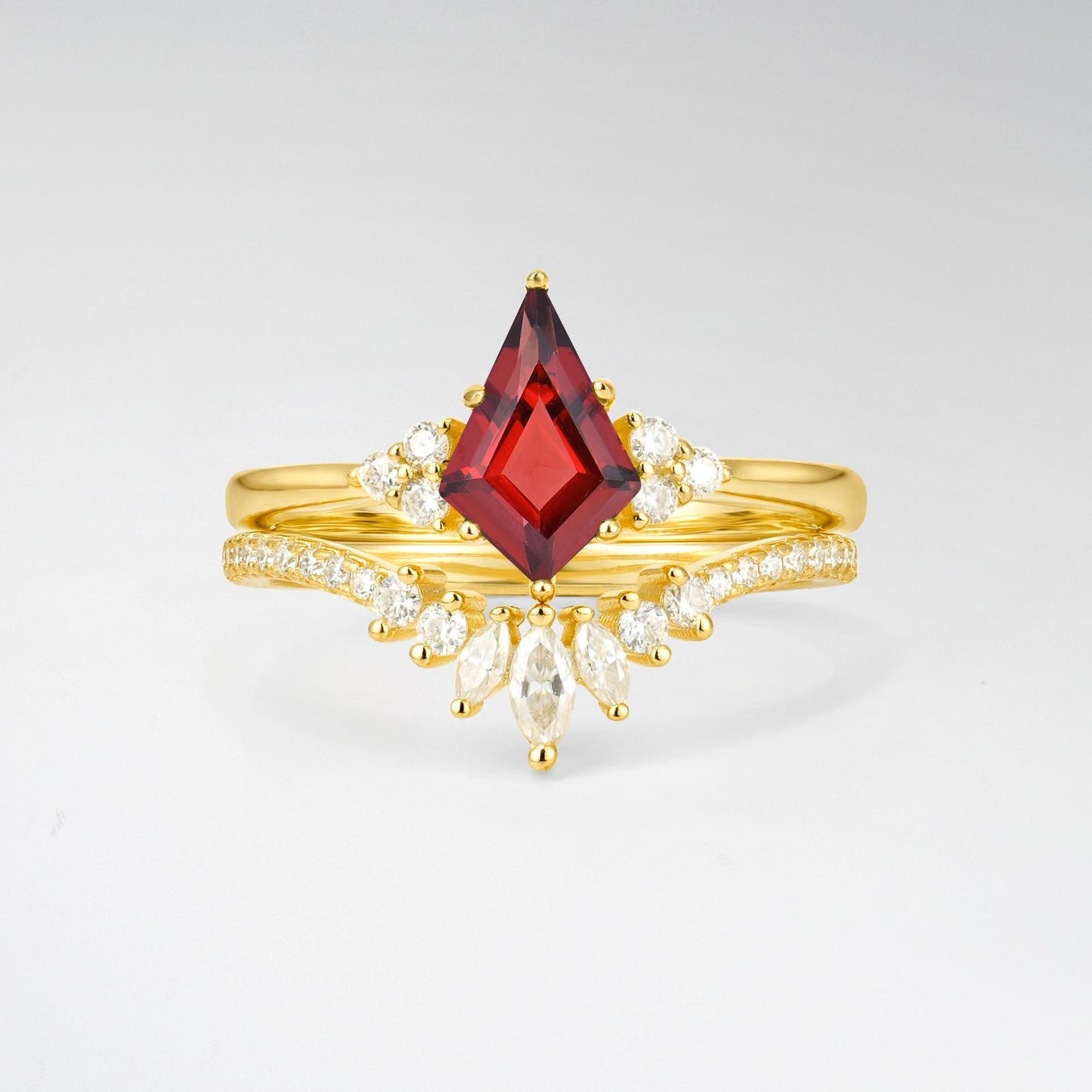 Kite Cut Garnet Marquise Cluster Bridal Ring Set - product view1