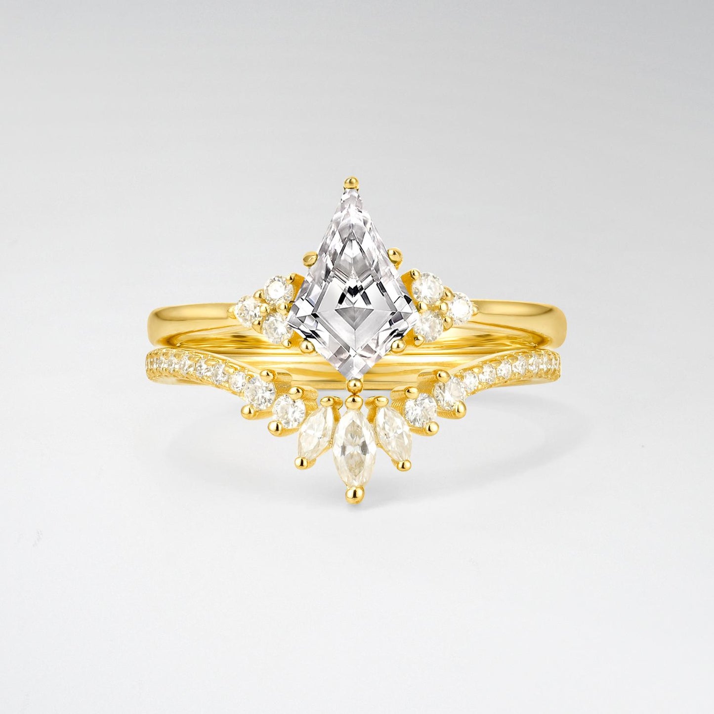 Kite Cut Lab Diamond Marquise Cluster Bridal Ring Set - product view1