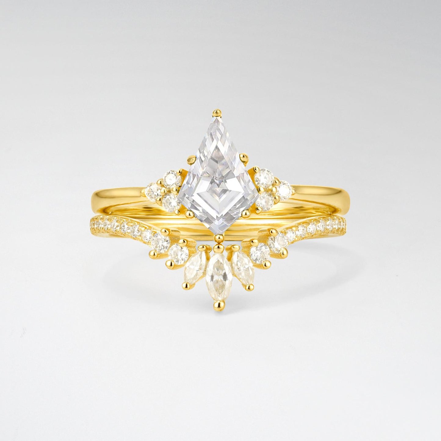 Kite Cut Moissanite Marquise Cluster Bridal Ring Set - product view1