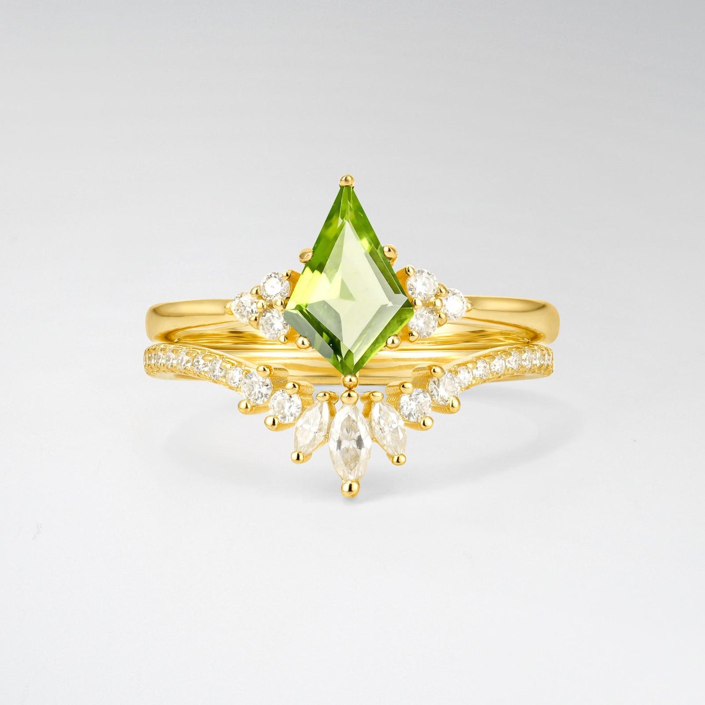 Kite Cut Peridot Marquise Cluster Bridal Ring Set - product view1