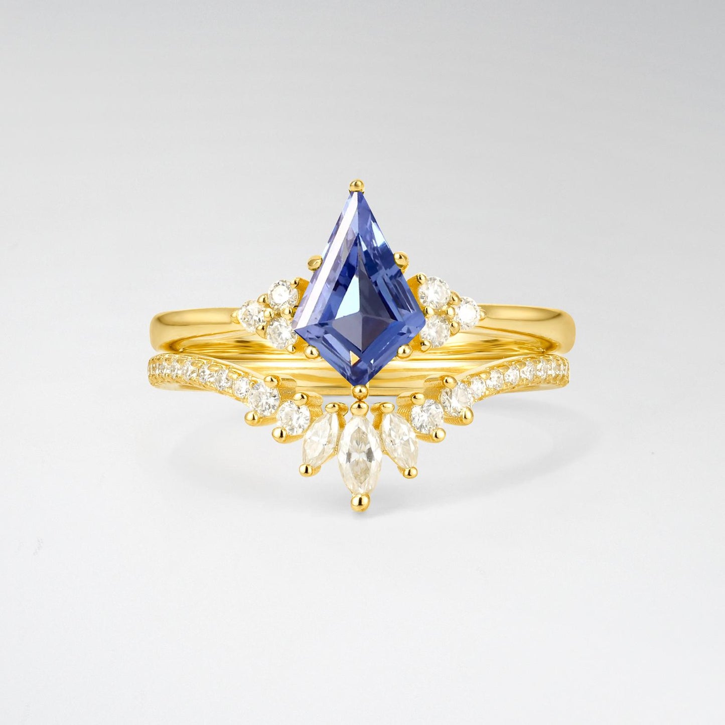 Kite Cut Tanzanite Marquise Cluster Bridal Ring Set - product view1