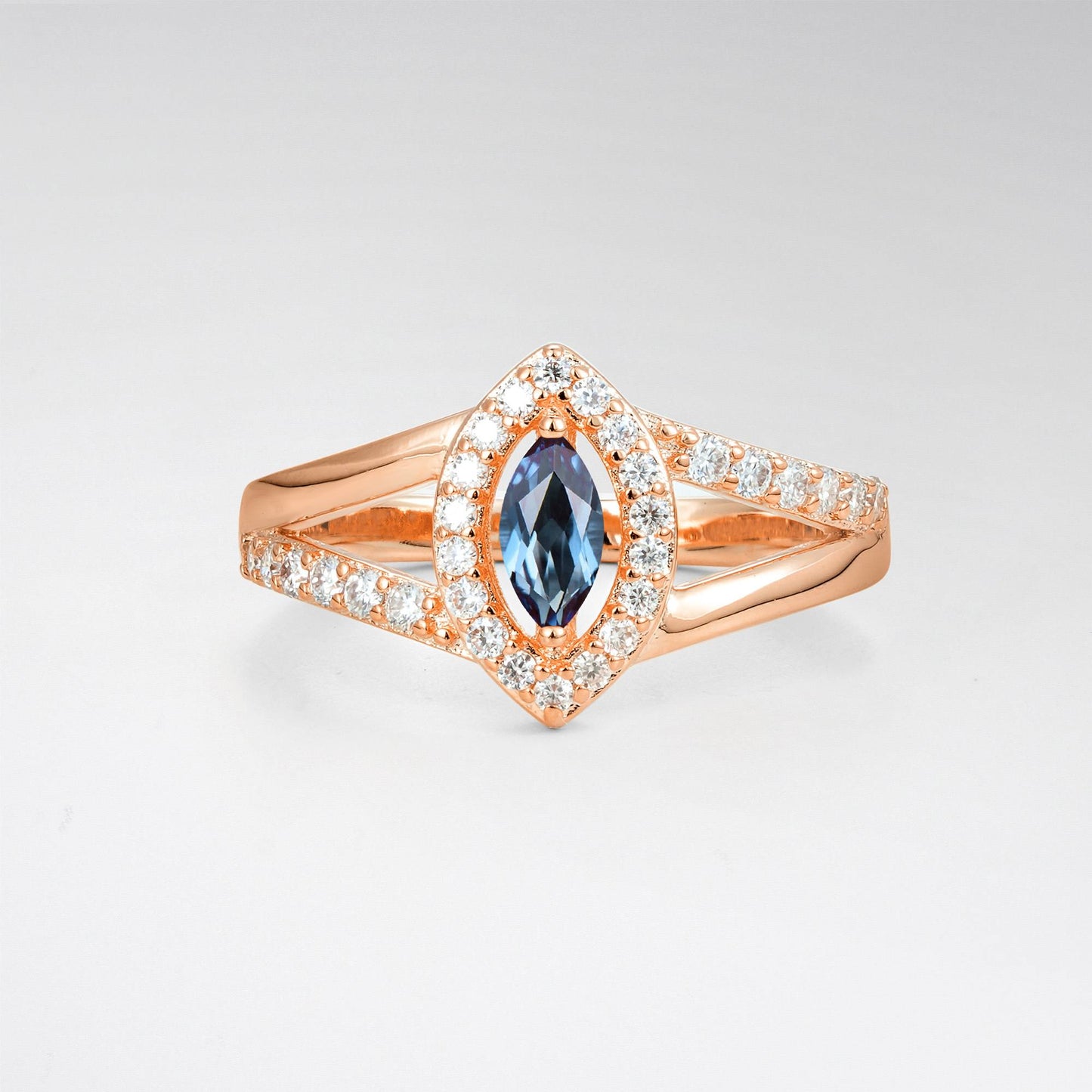 Marquise Cut Alexandrite Halo Split Shank Engagement Ring - product view1