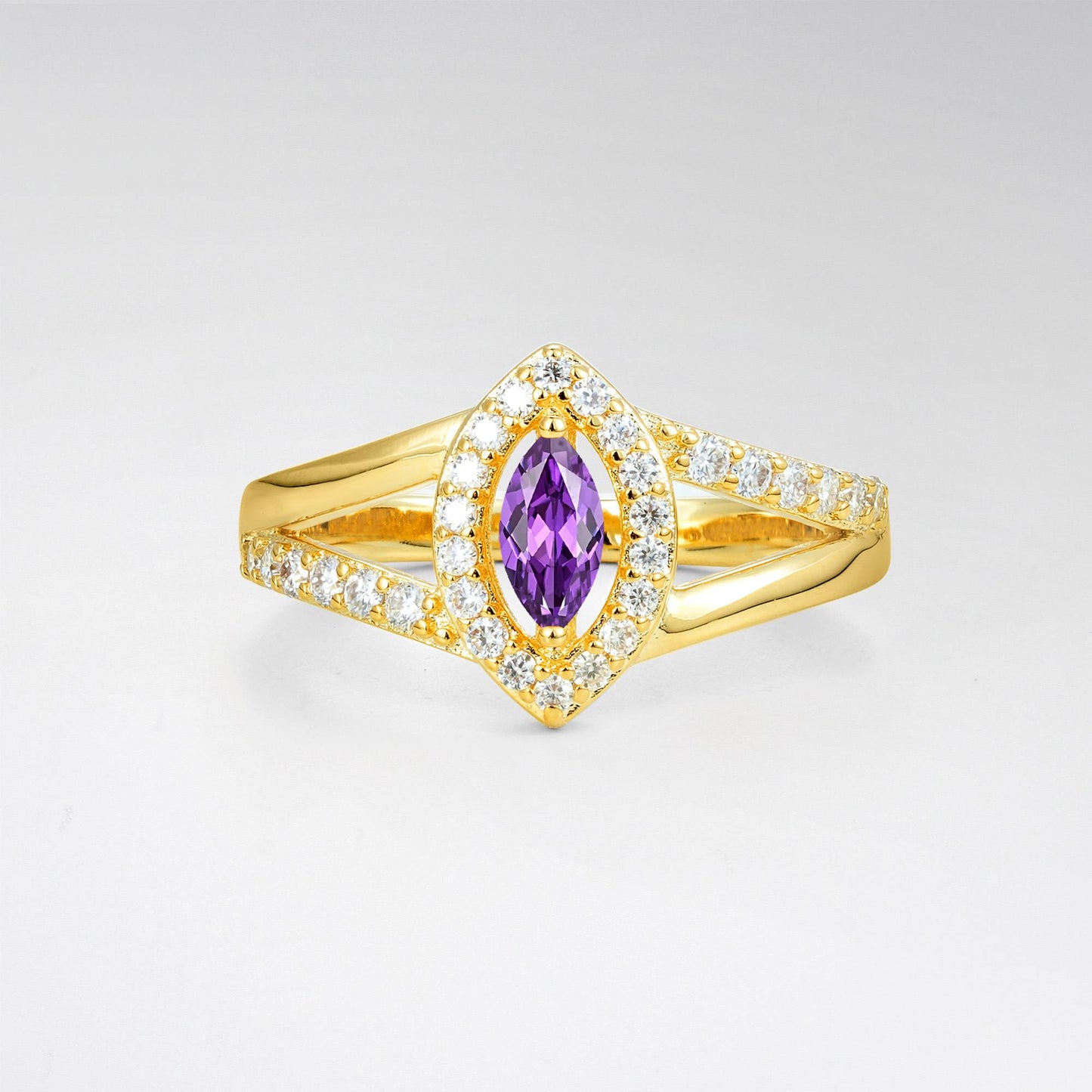 Marquise Cut Amethyst Halo Split Shank Engagement Ring - product view1