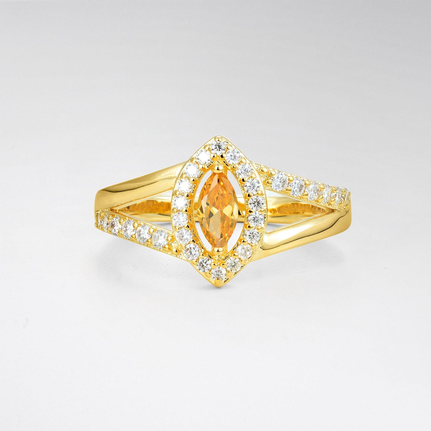 Marquise Cut Citrine Halo Split Shank Engagement Ring - product view1