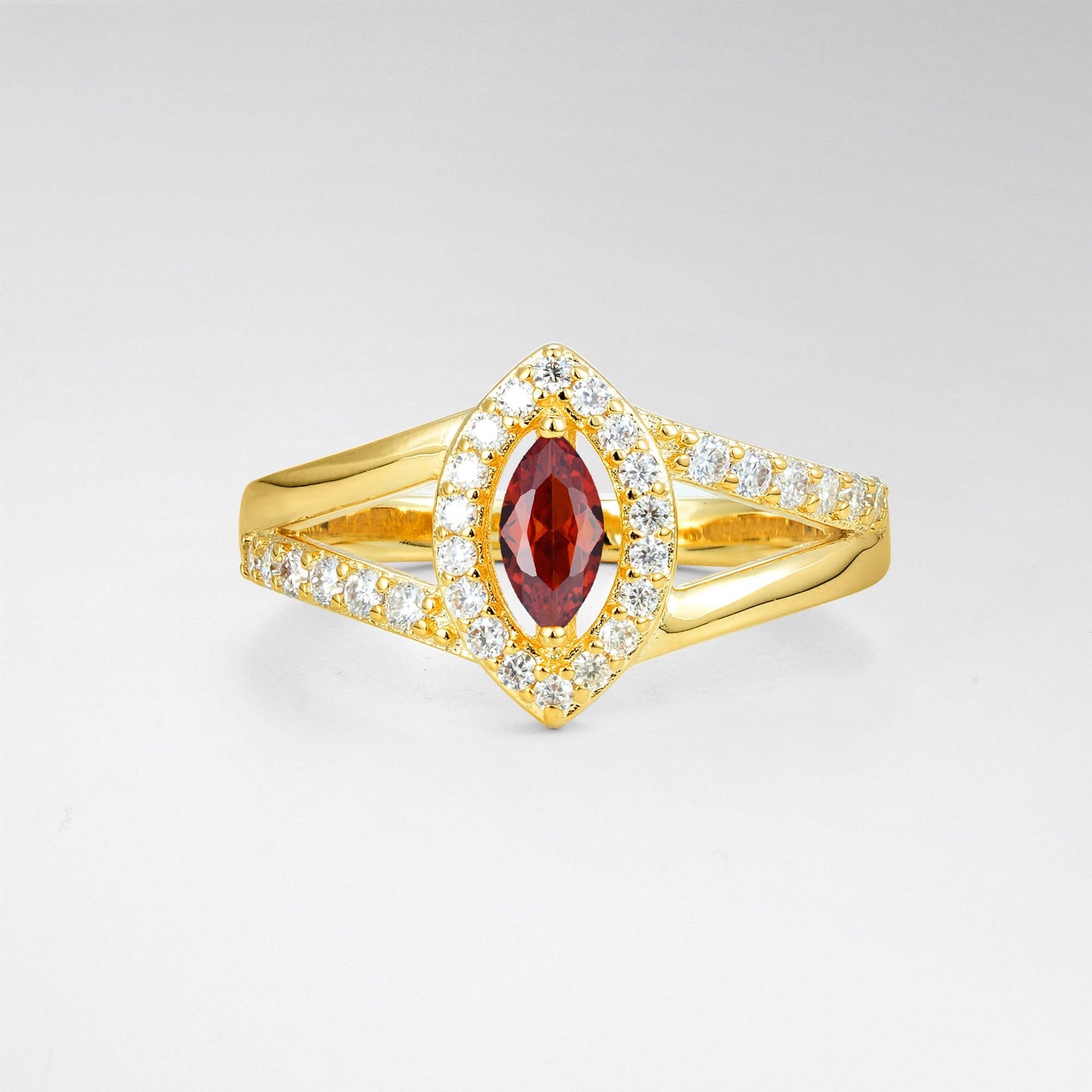 Marquise Cut Garnet Halo Split Shank Engagement Ring - product view1