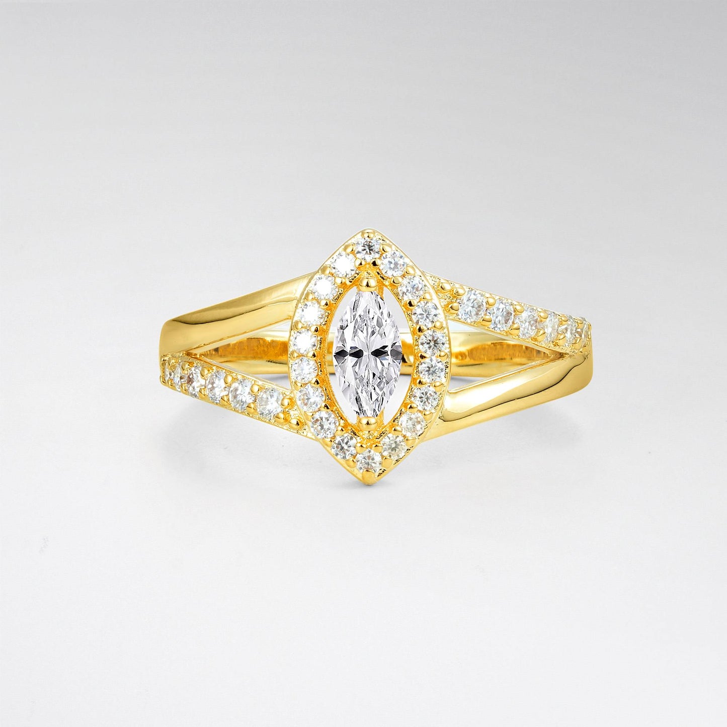 Marquise Cut Lab Diamond Halo Split Shank Engagement Ring - product view1