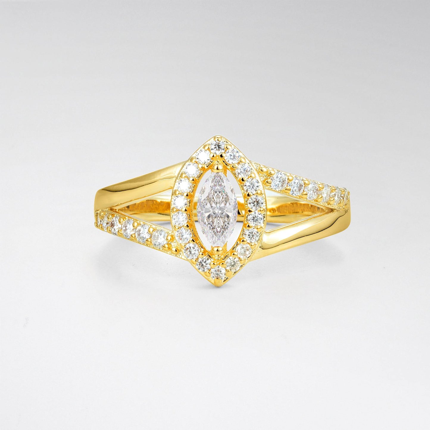 Marquise Cut Moissanite Halo Split Shank Engagement Ring - product view1