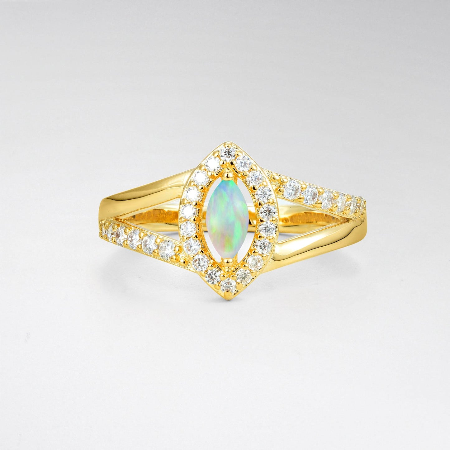 Marquise Cut Opal Halo Split Shank Engagement Ring - product view1