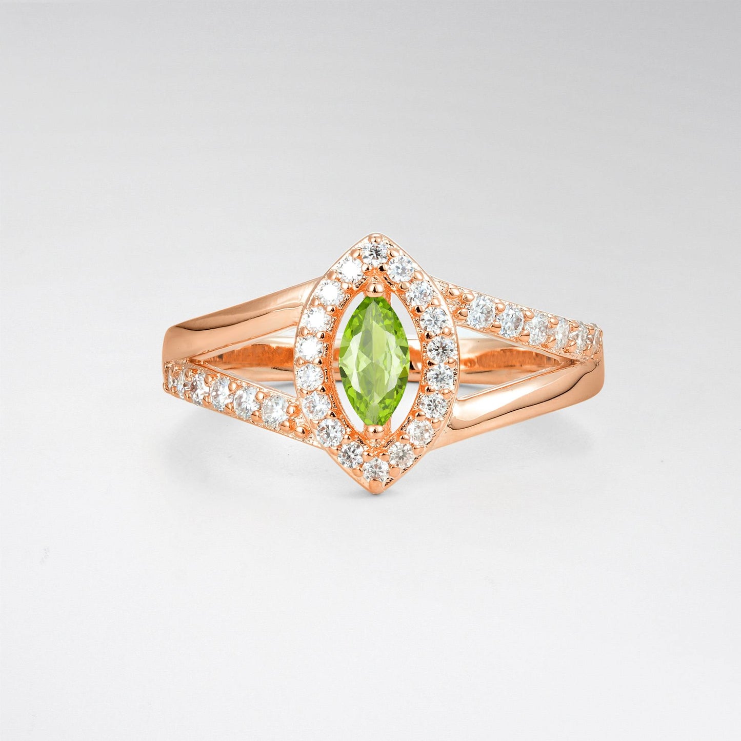 Marquise Cut Peridot Halo Split Shank Engagement Ring - product view1