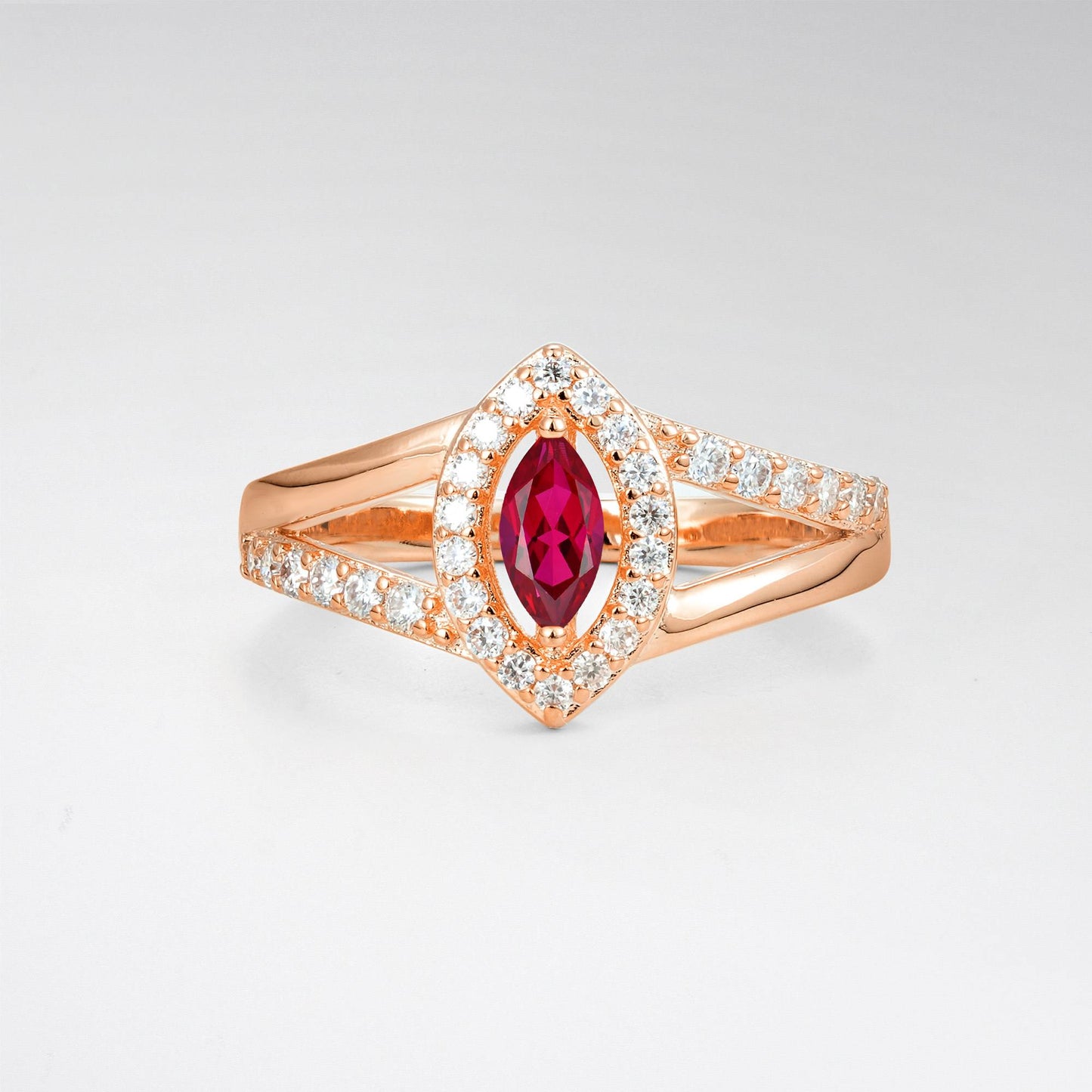 Marquise Cut Ruby Halo Split Shank Engagement Ring - product view1